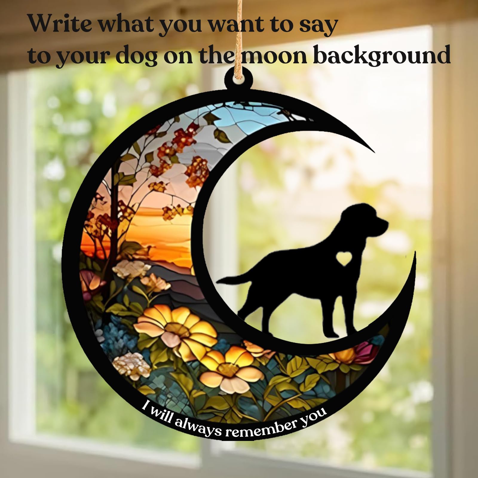 BOXTOHEART Personalized Dog Memorial Suncatcher, Custom Pet Breeds Suncatcher with Name Date, Pet Loss Suncatcher, Stained Glass Style Light Catcher, Dog Memorials & funerary, Gifts for Pet Loss