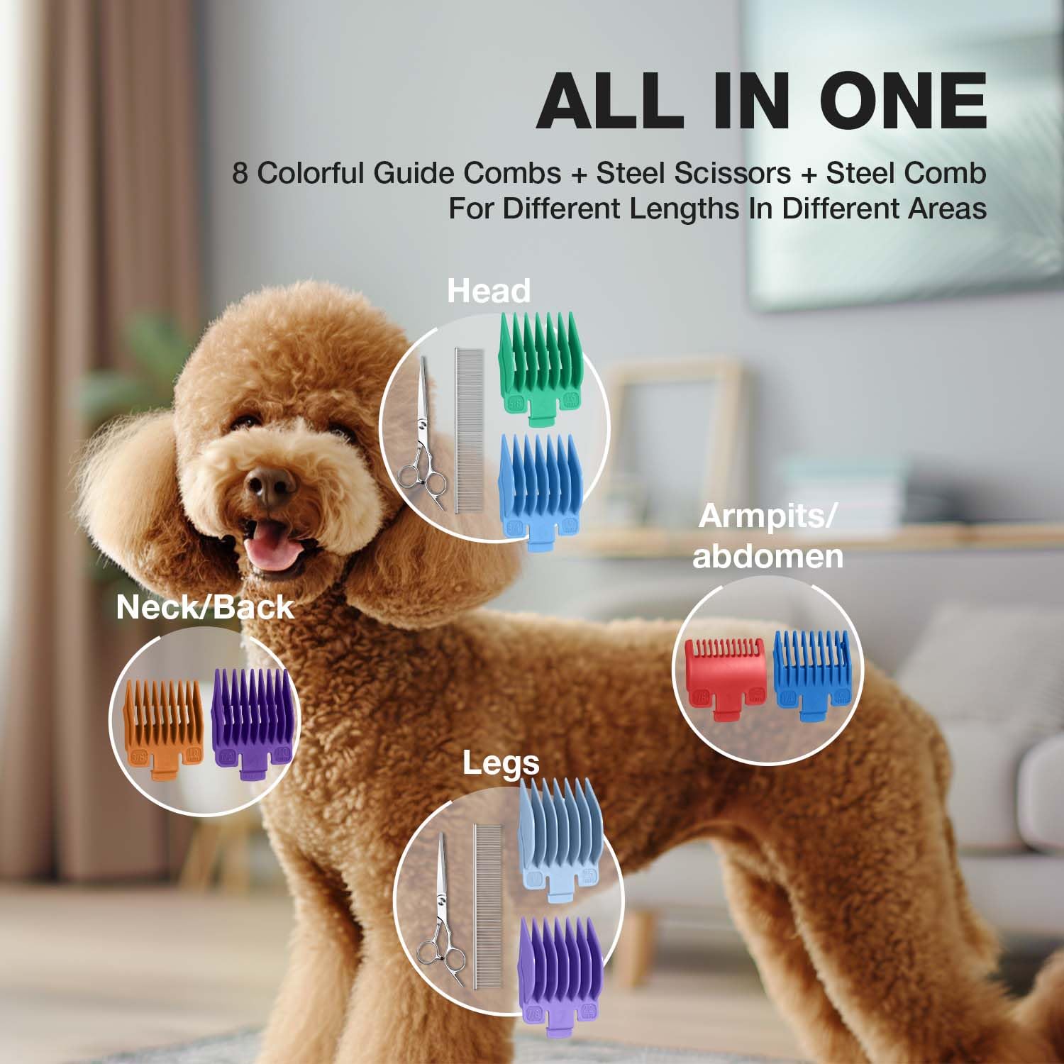 Dog Clippers for Grooming for Thick Heavy Coats, Professional Low Noise Cordless Dog Grooming Clippers Supplies Kit Rechargeable Stainless Steel Hair Trimmer with Ceramic Blade for Dogs Cats Pet