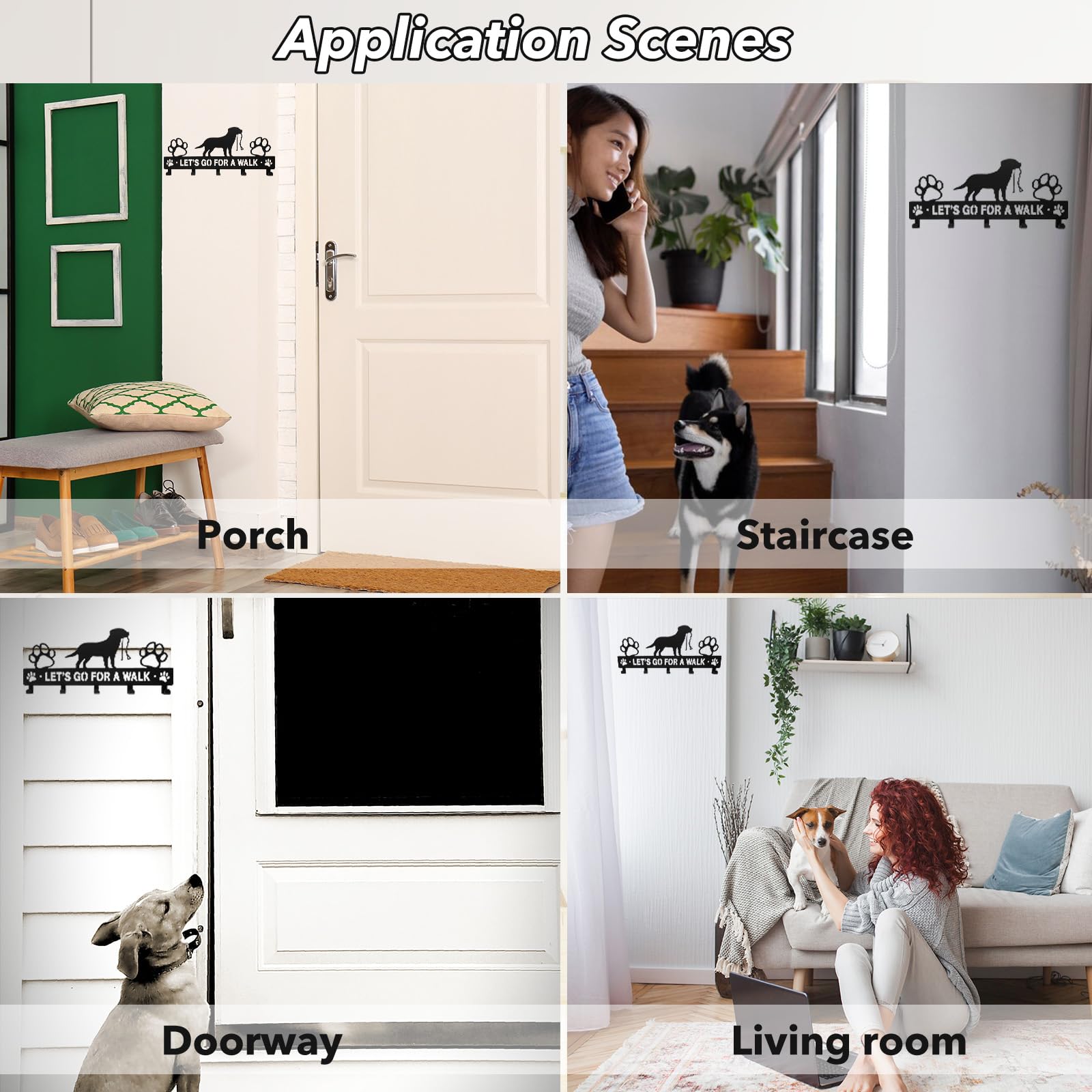 BienBion Iron Dog Leash Holder for Wall with 5-Hooks, Doorway Dog Hooks, Dog Accessory Holder
