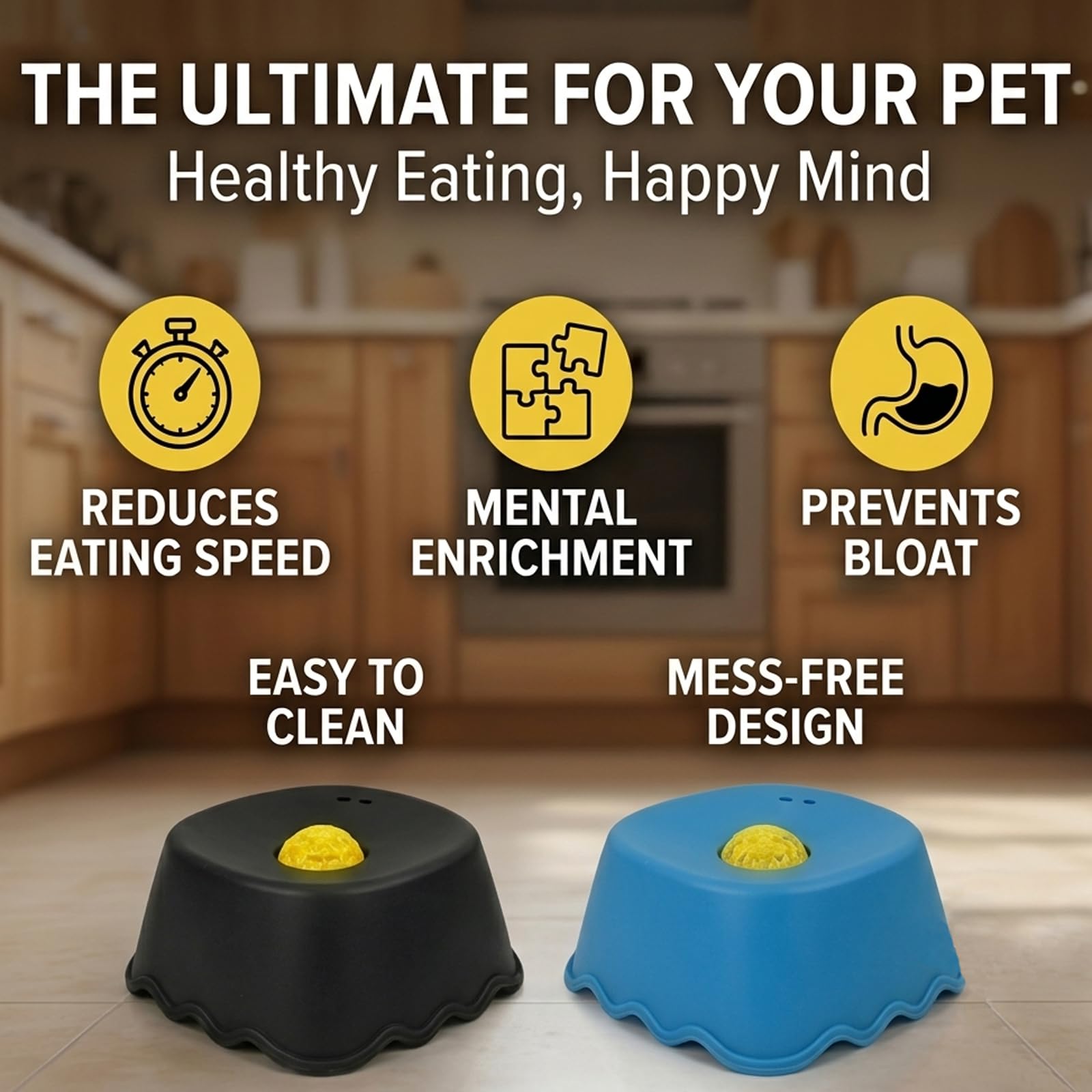 Slow Feeder Dog Bowls for Liquid Treats with Rolling Ball, Interactive Dog Lick Bowl for Bone Broth, Yogurt & Wet Food, Anti-Slip Lick Toy for Anxiety Relief & Post-Op Nutrition (1, Blue)