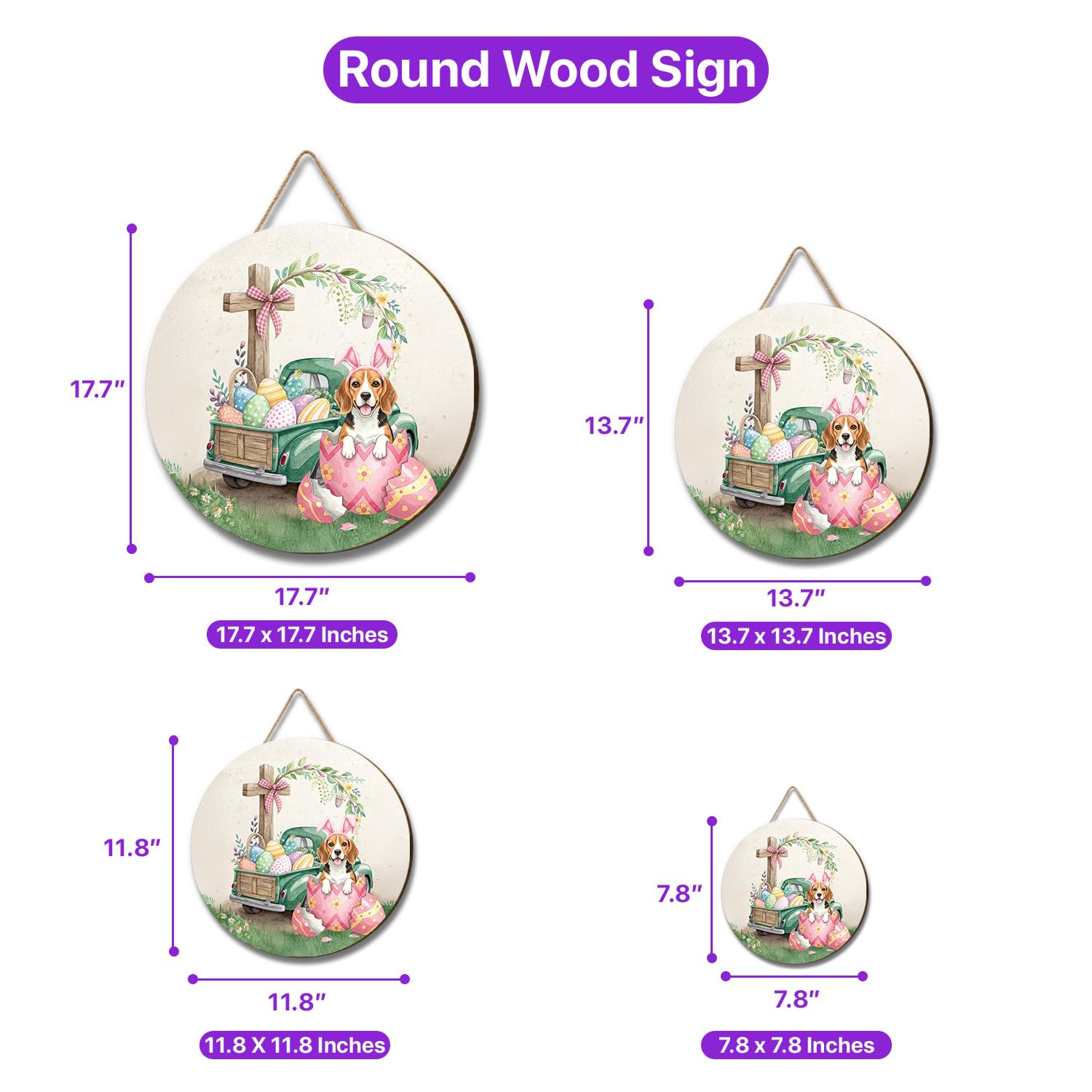 Easter Egg Beagle Bunny Ear Welcome Spring Truck Round Wood Sign Beagles Dog Lover Gifts Idea Hanging Wall Home Decor 12002
