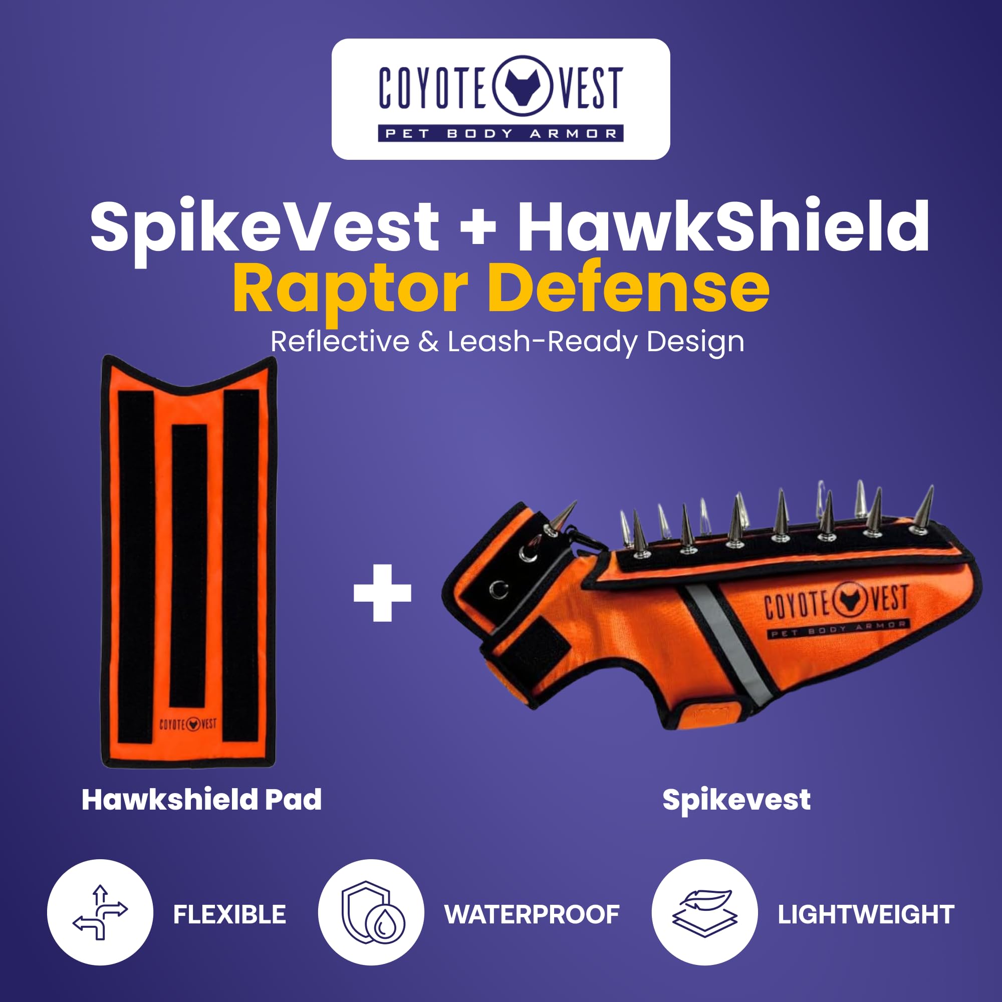 CoyoteVest HawkVest Dog Harness Bundle | Includes SpikeVest & HawkShield Release Pad | Stab-Resistant Protection from Coyotes, Aggressive Dogs & Birds of Prey | Made in USA