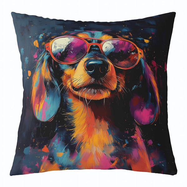 Manfei Cool Dog Throw Pillow Cover Hippie Graffiti Painting Square Cushion Case Watercolor Puppy Artwork Decor Throw Porch Pillows Cases for Couch Sofa Living Room,Soft Pillowcases,18x18 Inches
