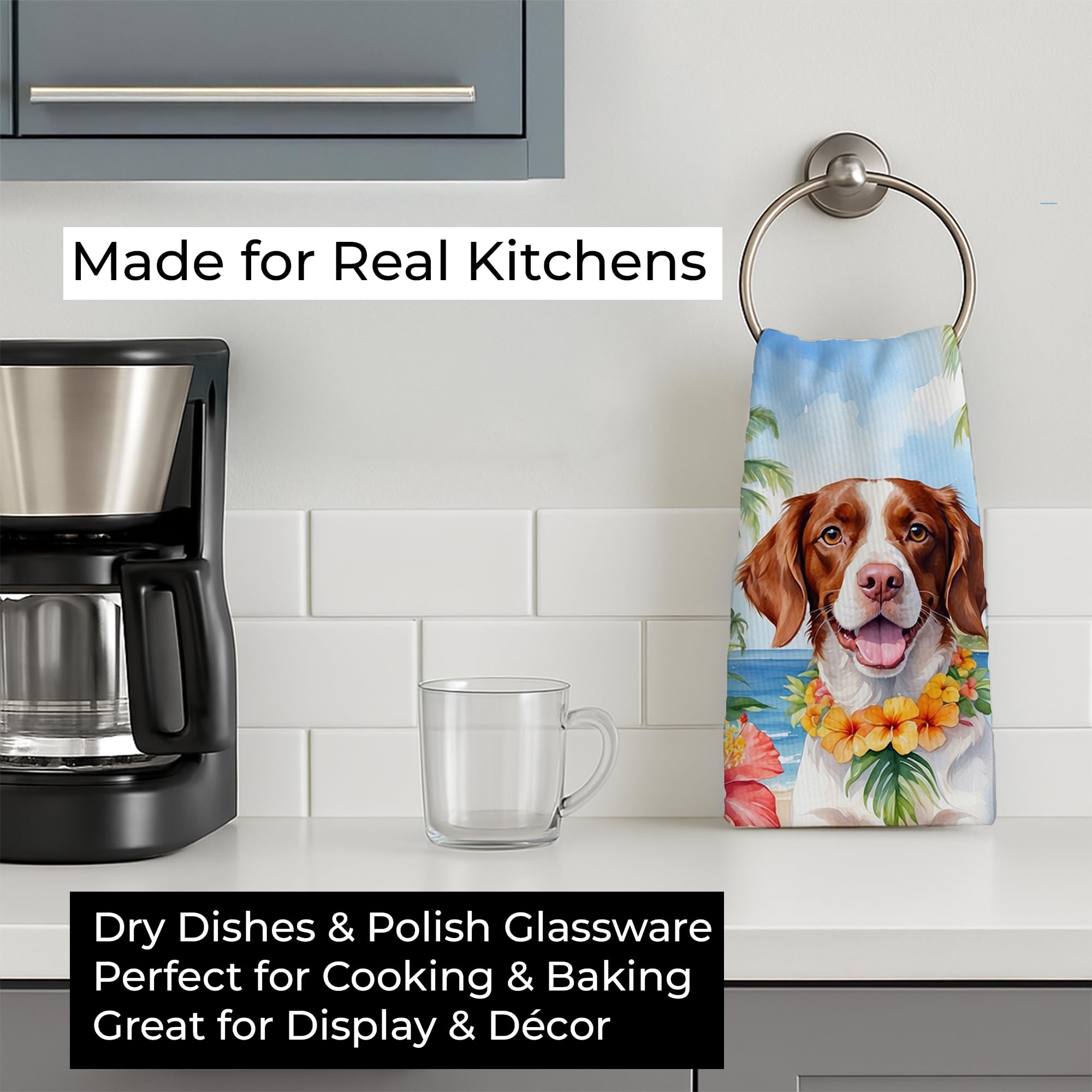 Caroline's Treasures Brittany Spaniel Luau Kitchen Towel Dish Cloths Guest Hand Towel Decorative Bathroom Towel for Face,Tea, Dishcloth, Kitchen and Bath