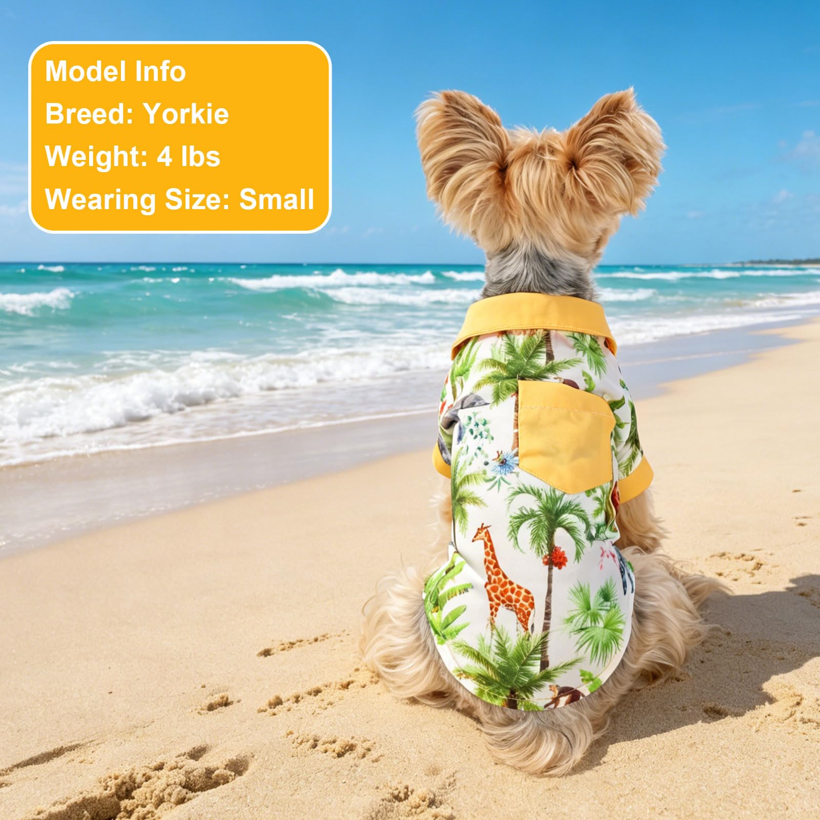 Yikeyo Dog Shirt,Hawaiian Dog Shirts for Small Dogs,Doggie Summer Clothes,Cool Beach Puppy T-Shirt with Sun Protection,Breathable Soft Pet Outfit(Yellow Giraffe,XS,Chest 9.44in)