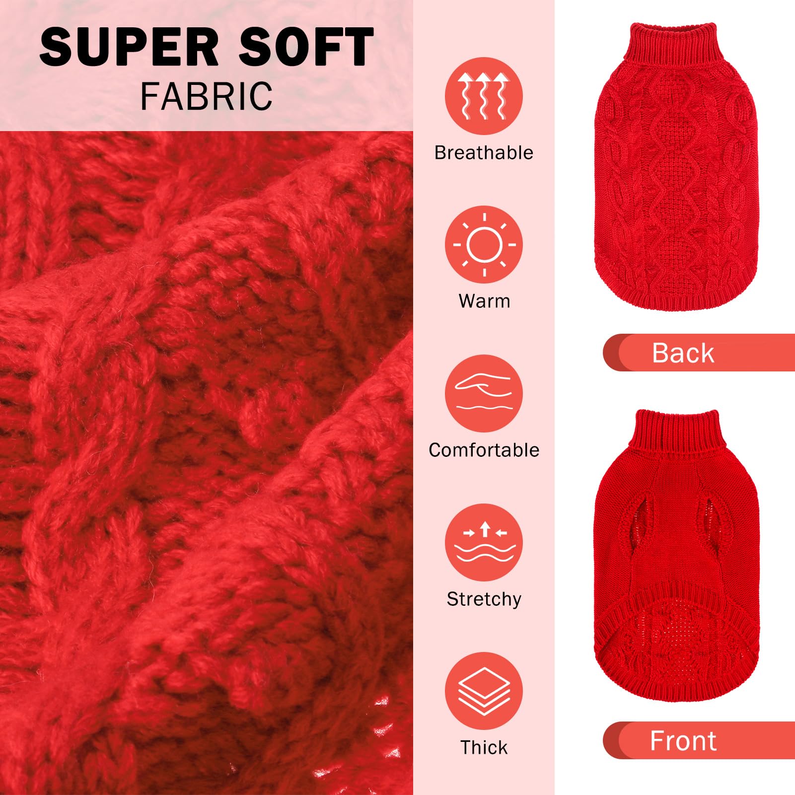 SCENEREAL Knitted Dog Sweater for Large Medium Small Dogs, Christmas Pet Clothes Warm Sweatershirts Outfits, Classic Dog Winter Coat with Leash Hole, Soft Pet Knitwear Apparel for Girls Boys, Red L