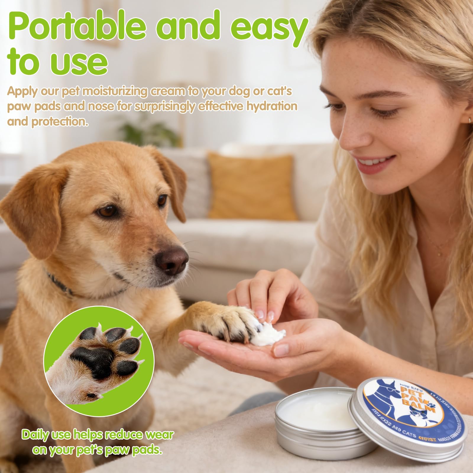 Dog Paw Balm Lick-Safe Paw Balm for Dogs & Cats, Natural Moisturizer with Organic Coconut Oil Quickly Nourishes and Repairs Dry, Cracked Paws and Nose