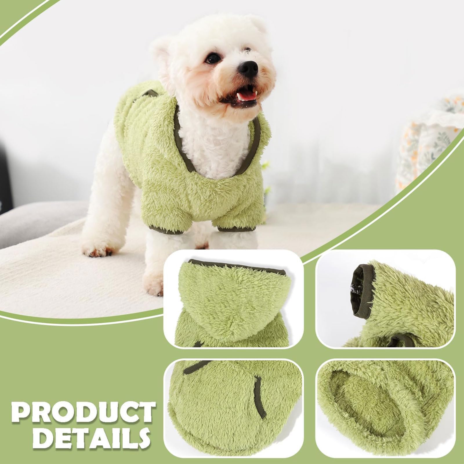 Fleece Dog Sweater Hoodie Sweatshirts Warm Fuzzy Velvet Sweaters Winter Clothes for Small Dogs Girl Boy Pet Coats Cat Apparel(Green Avocado, X-Small