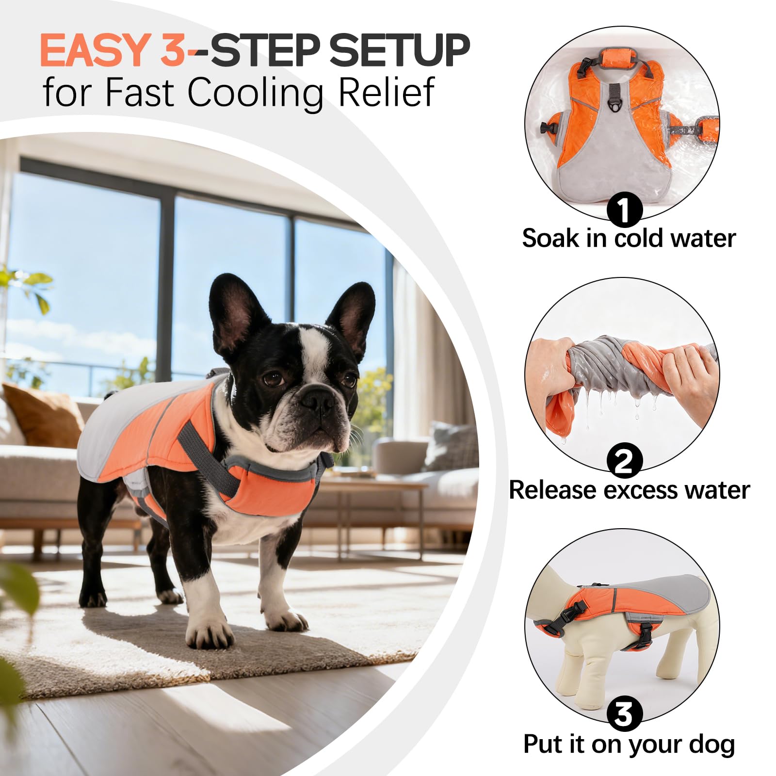 DENTRUN Dog Cooling Vest with Dual Absorbent Core, Adjustable Sun Protective Vest for Hot Weather, Doggie Ice Jacket Hiking Travel Summer Essentials, Reflective, Sun Protective Vest, Orange S