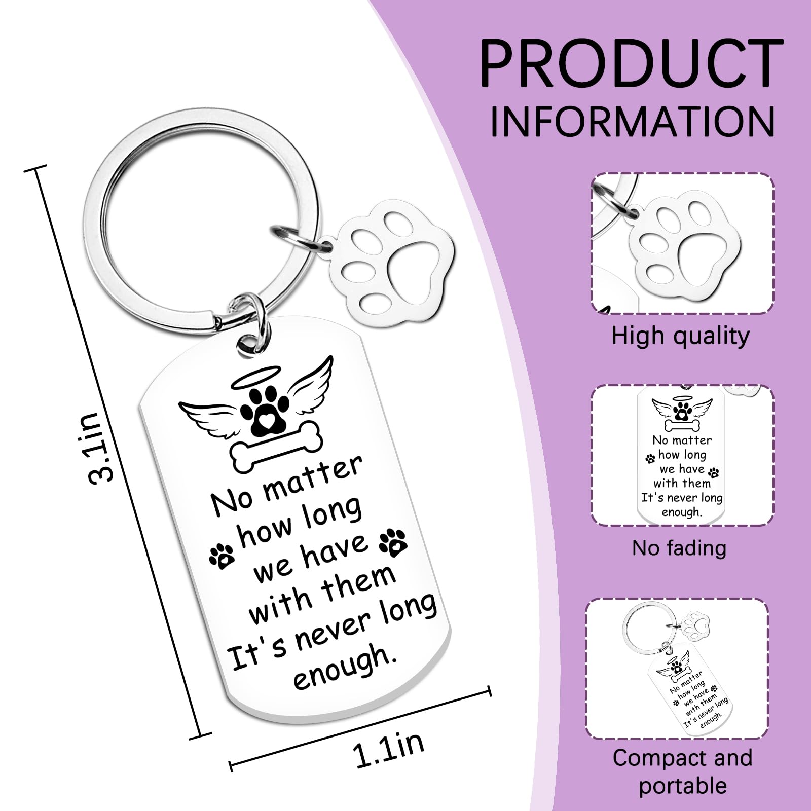 QUIHUD Dog Memorial Keychain For Loss Of Dog Pet Memorial Gifts For Cat Pet Loss Keychain Dogs Bereavement Present Loss Sympathy Gift