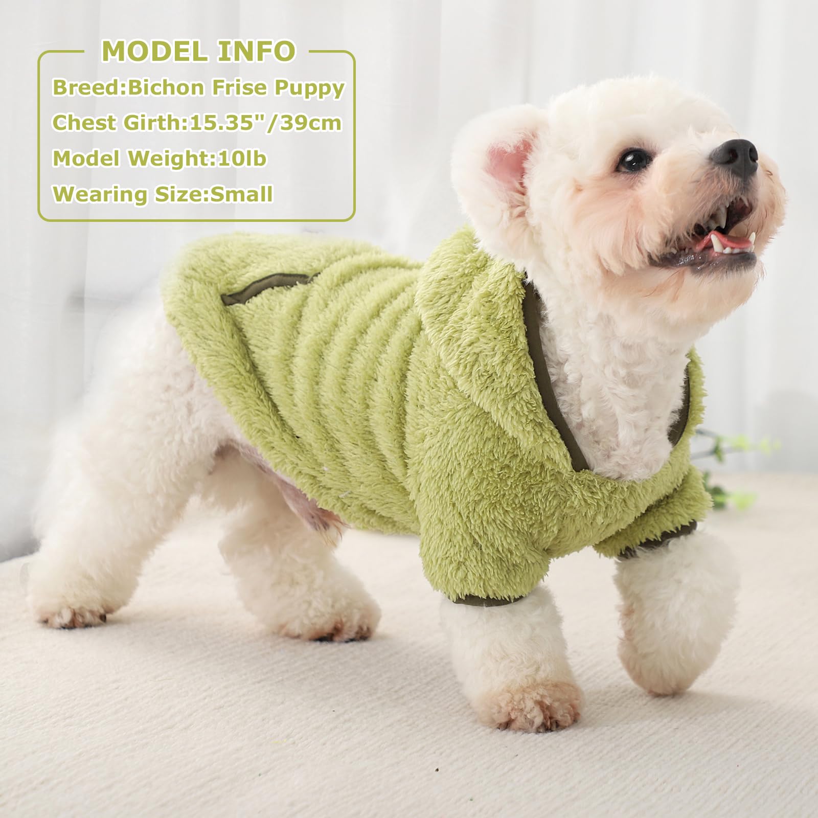 Fleece Dog Sweater Hoodie Sweatshirts Warm Fuzzy Velvet Sweaters Winter Clothes for Small Dogs Girl Boy Pet Coats Cat Apparel(Green Avocado, X-Small