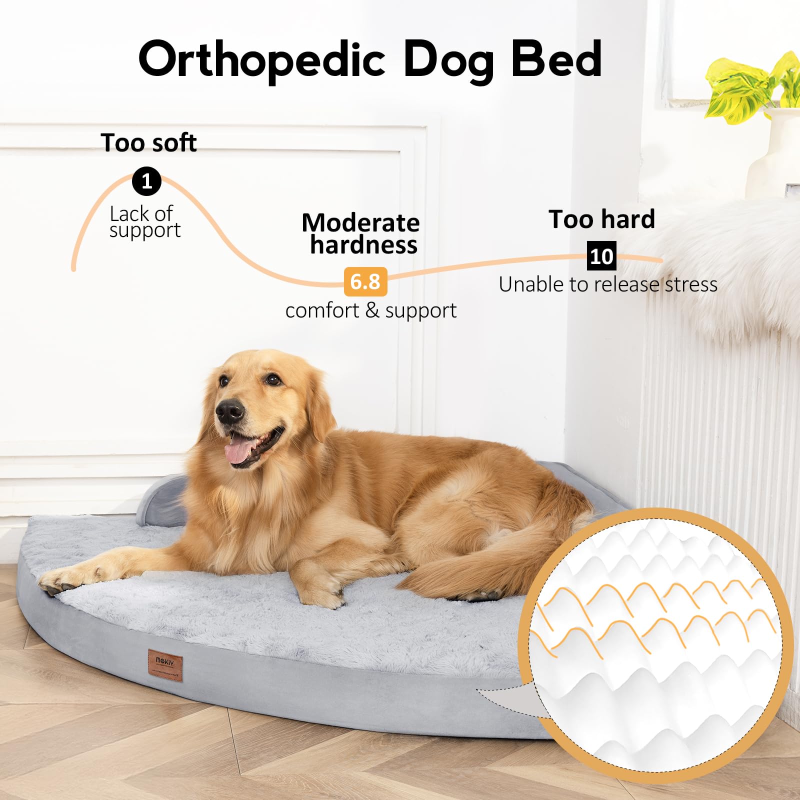 Dog Bed Medium Sized Dogs - Orthopedic Egg-Crate Memory Foam with Removable Washable Cover, Waterproof Pet Bed Couch with Non-Slip Bottom for Large Dog, Grey