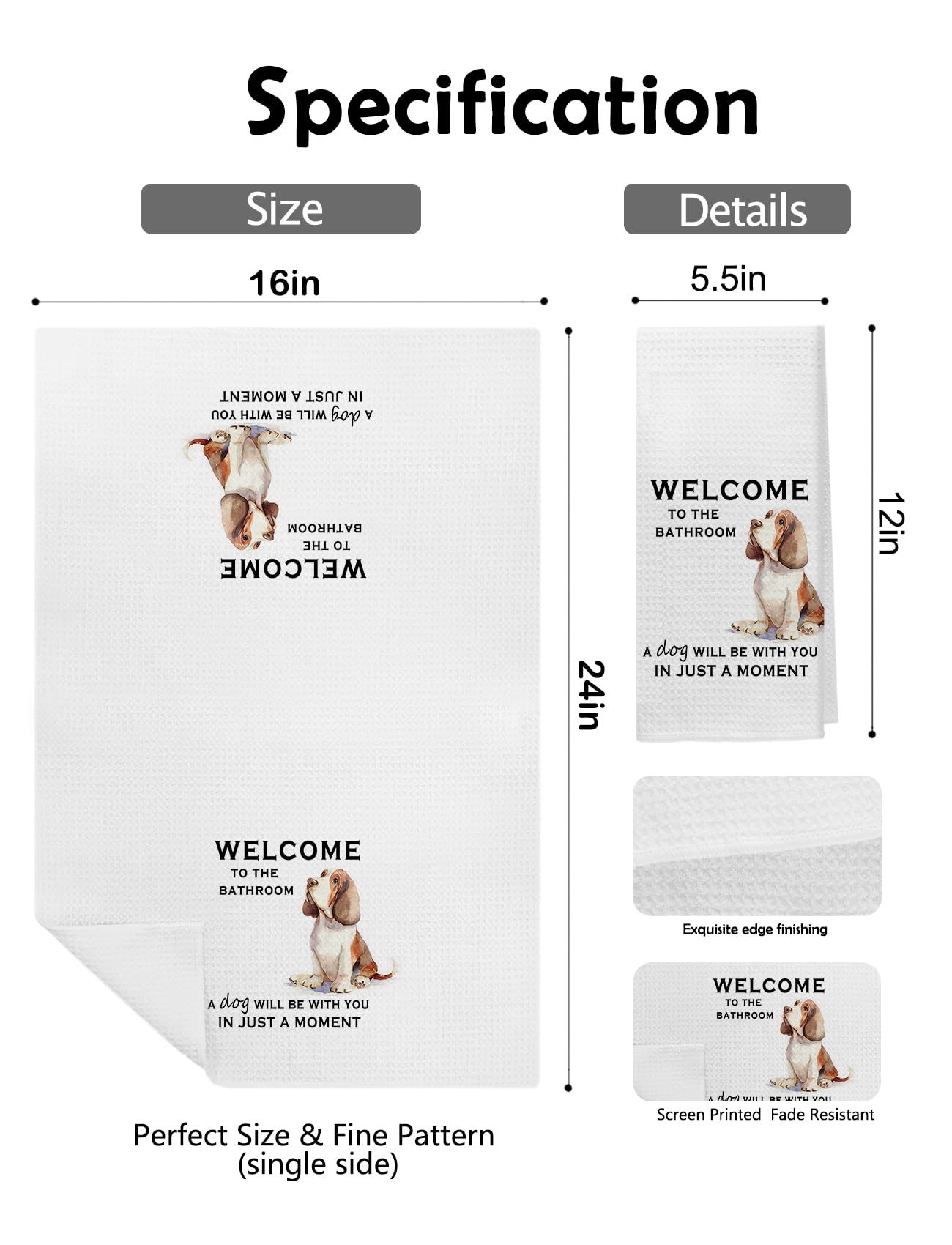 Qykwz Funny Basset Hound Dog Bathroom Decor Hand Towels, Basset Hound Gifts for Women Men, Dog Lover Owner Gifts Hand Towels for Guest Bathroom Washroom Toilet, 16x24 Inch