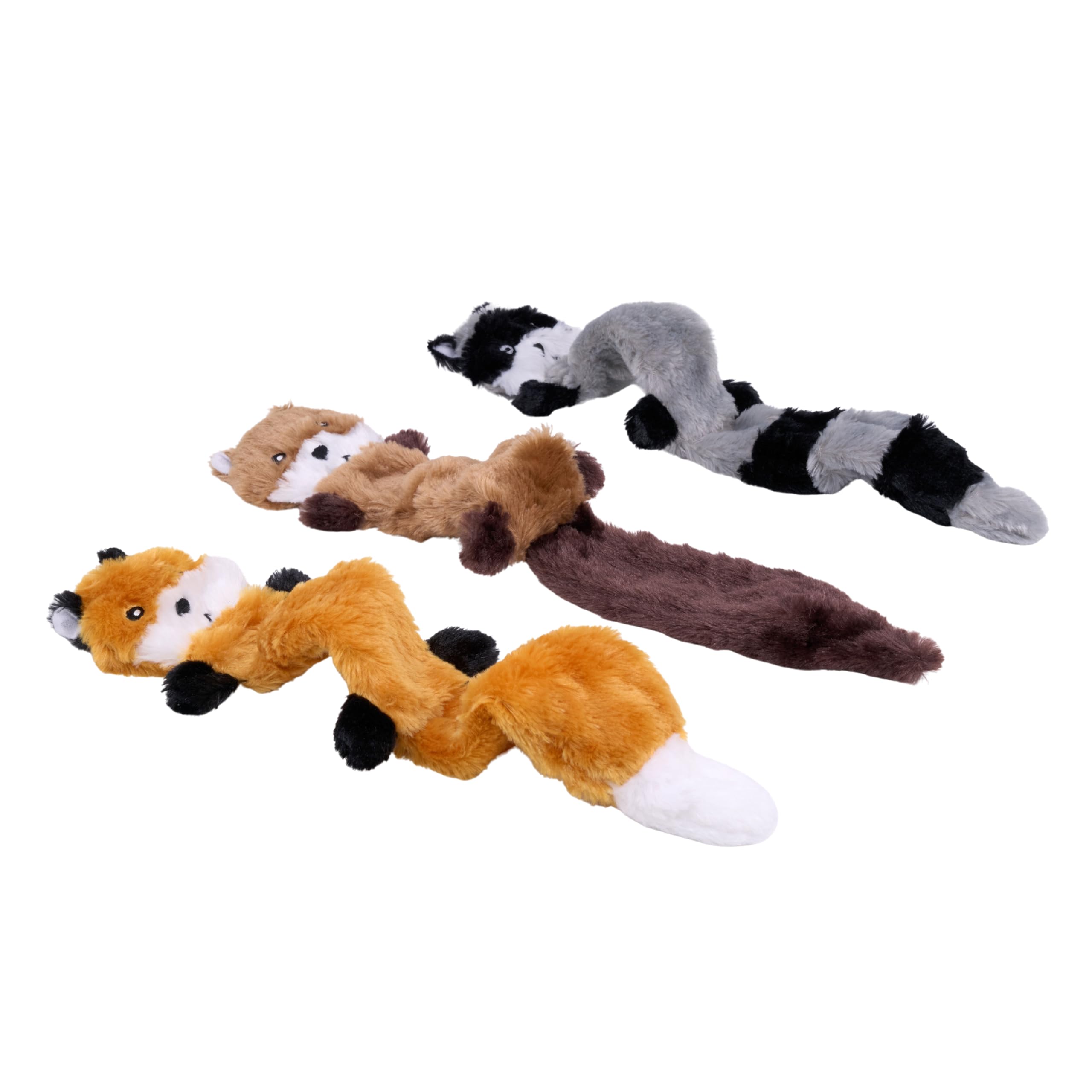 ZippyPaws Skinny Peltz - No Stuffing Dog Toy Pack to Keep Them Busy, for Medium and Large Dogs, Squeaky Pet Toys, Unstuffed Chew Toys, Soft Plush Variety Pack, Fox, Raccoon, and Squirrel - 18"