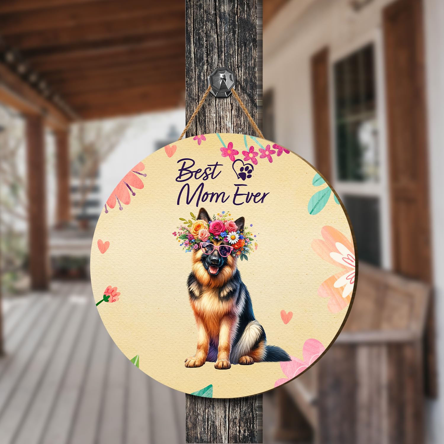Best German Shepherd Mom Ever Happy Mother's Day Round Wood Sign Alsatian Dog Lover Gifts Hanging Wall Home Decor - 002