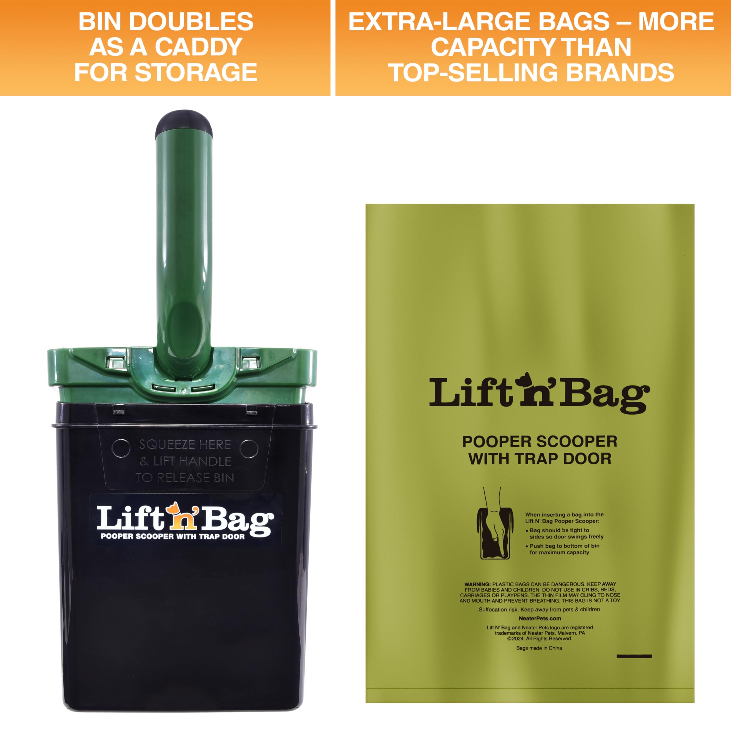 Neater Pet Brands Lift N' Bag Dog Pooper Scooper with Bag Attachment | 195 Bags | Dog Pooper Scooper for Yard & Walks | One-Hand Use | Heavy Duty Poop Scoop for Small to Large Dogs