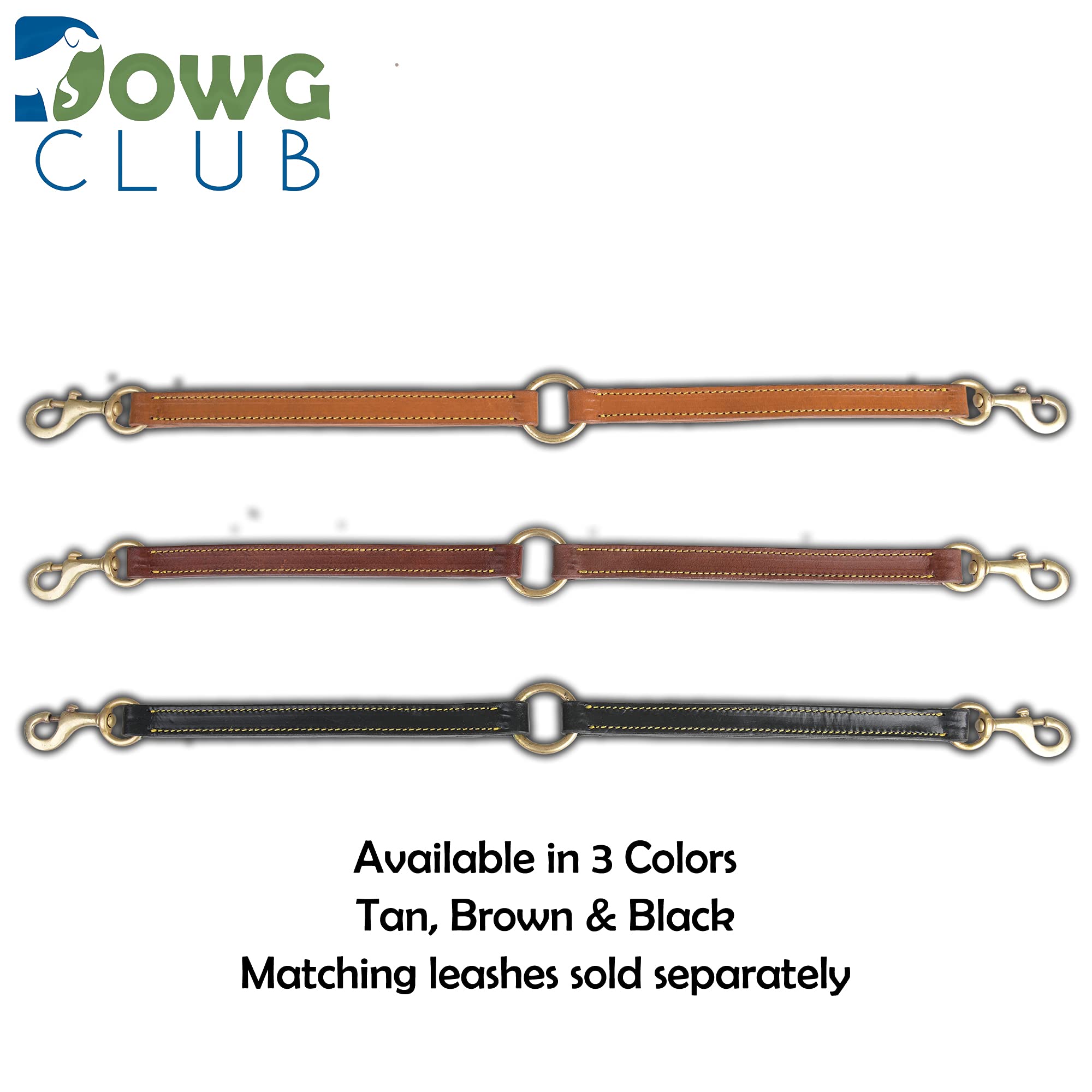 DowgClub Genuine Leather Coupler Black for Dog Leash for Walking 2 Dogs | Multipurpose, Can be Used as Safety Seatbelt Leash in car 20” | (Coupler Black)