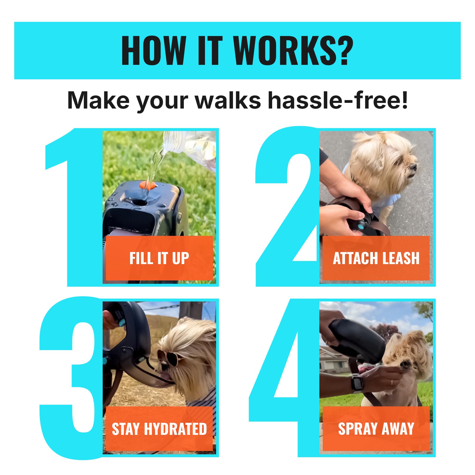Portable Dog Water Bottle with Flip-Open Cup & Squirt Feature Without Leash – Leakproof Water Dispenser Attaches to Leash – Travel Bowl for Dogs for Hikes, Walks, Outdoor Use – 12 oz