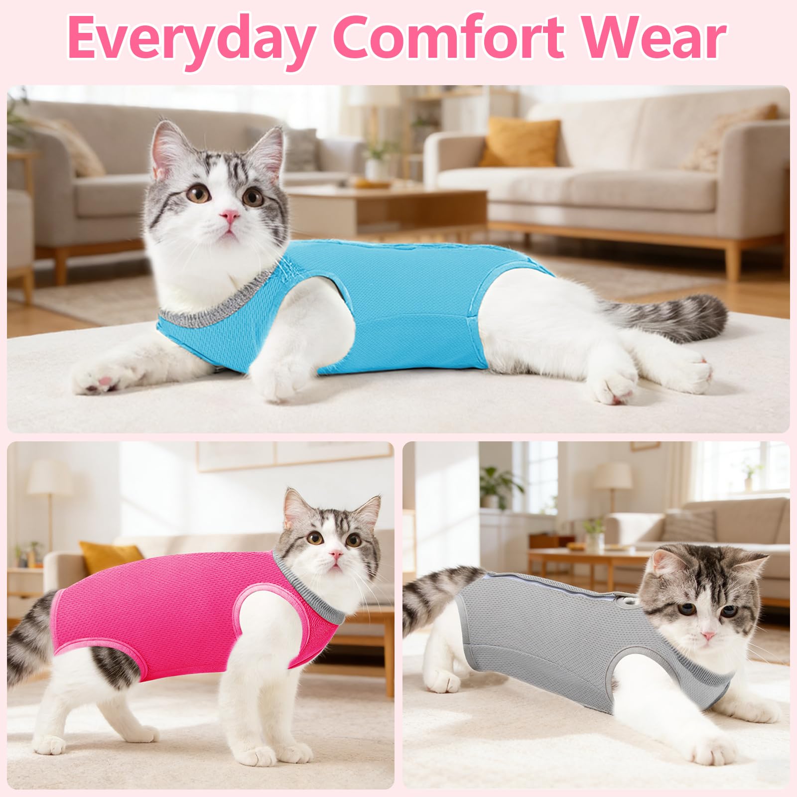 Coppthinktu Cat Recovery Suit Cat Onesie After Surgery, Breathable Cat Surgery Suit for Female Spay/Neuter, Kitten Surgical Recovery Body Suit Cone Alternative for Abdominal Wounds Blue Meidium