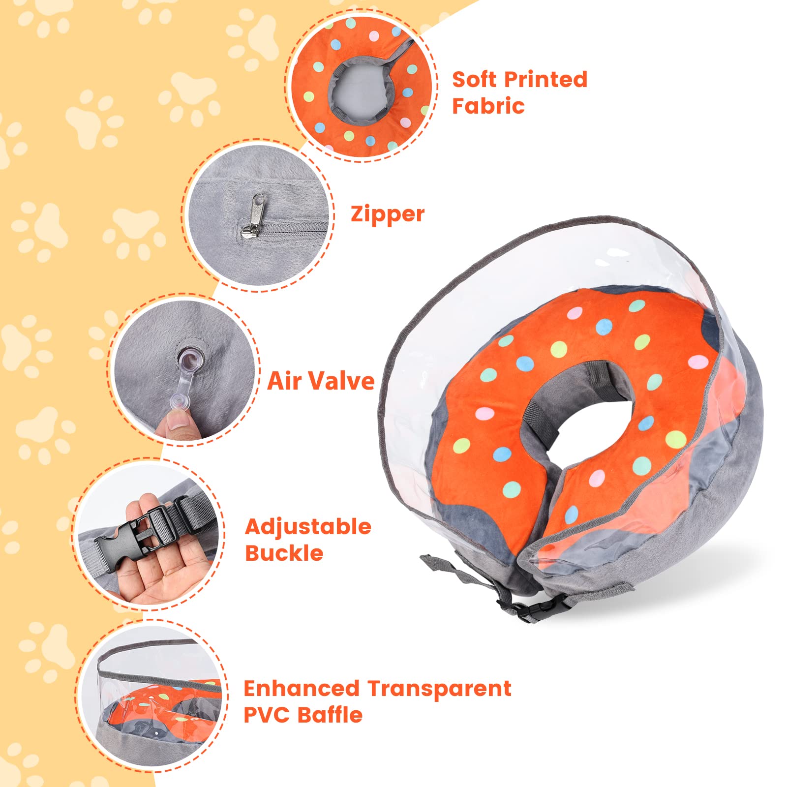 Crazy Felix Inflatable Donut Cone for Dogs - Soft Recovery Collar with Anti-Licking Baffle (Grey, XL)