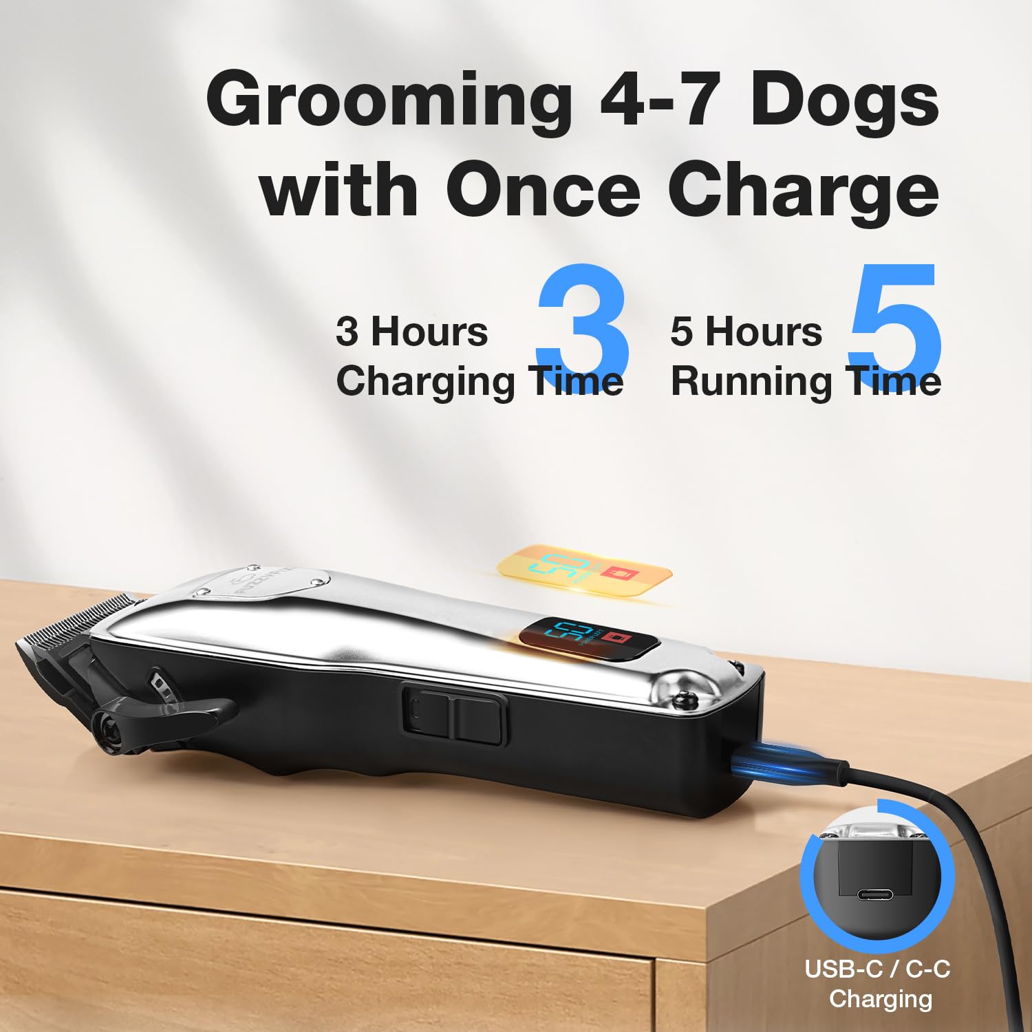 Dog Clippers for Grooming for Thick Heavy Coats, Professional Low Noise Cordless Dog Grooming Clippers Supplies Kit Rechargeable Stainless Steel Hair Trimmer with Ceramic Blade for Dogs Cats Pet
