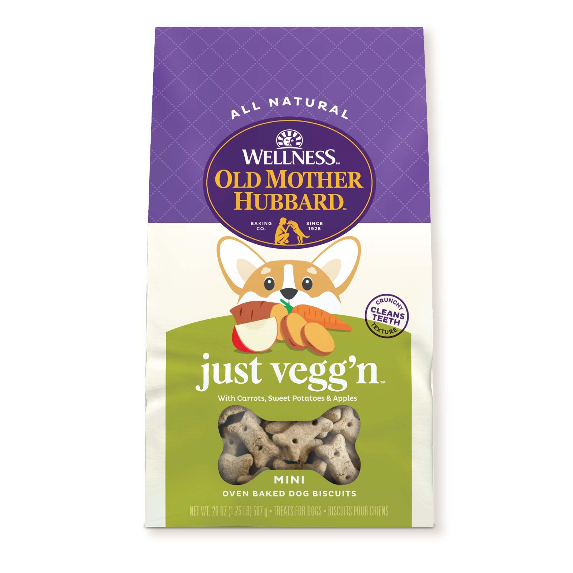 Wellness Old Mother Hubbard Classic Just Vegg'n Dog Biscuits, Natural Training Treats, Sweet Potato, Oats, Apple and Carrot Flavor, Mini Size, 20 oz Bag