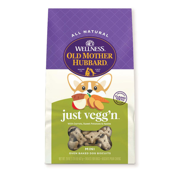 Wellness Old Mother Hubbard Classic Just Vegg'n Dog Biscuits, Natural Training Treats, Sweet Potato, Oats, Apple and Carrot Flavor, Mini Size, 20 oz Bag