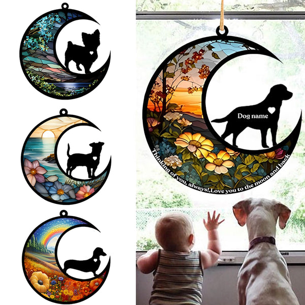 BOXTOHEART Personalized Dog Memorial Suncatcher, Custom Pet Breeds Suncatcher with Name Date, Pet Loss Suncatcher, Stained Glass Style Light Catcher, Dog Memorials & funerary, Gifts for Pet Loss