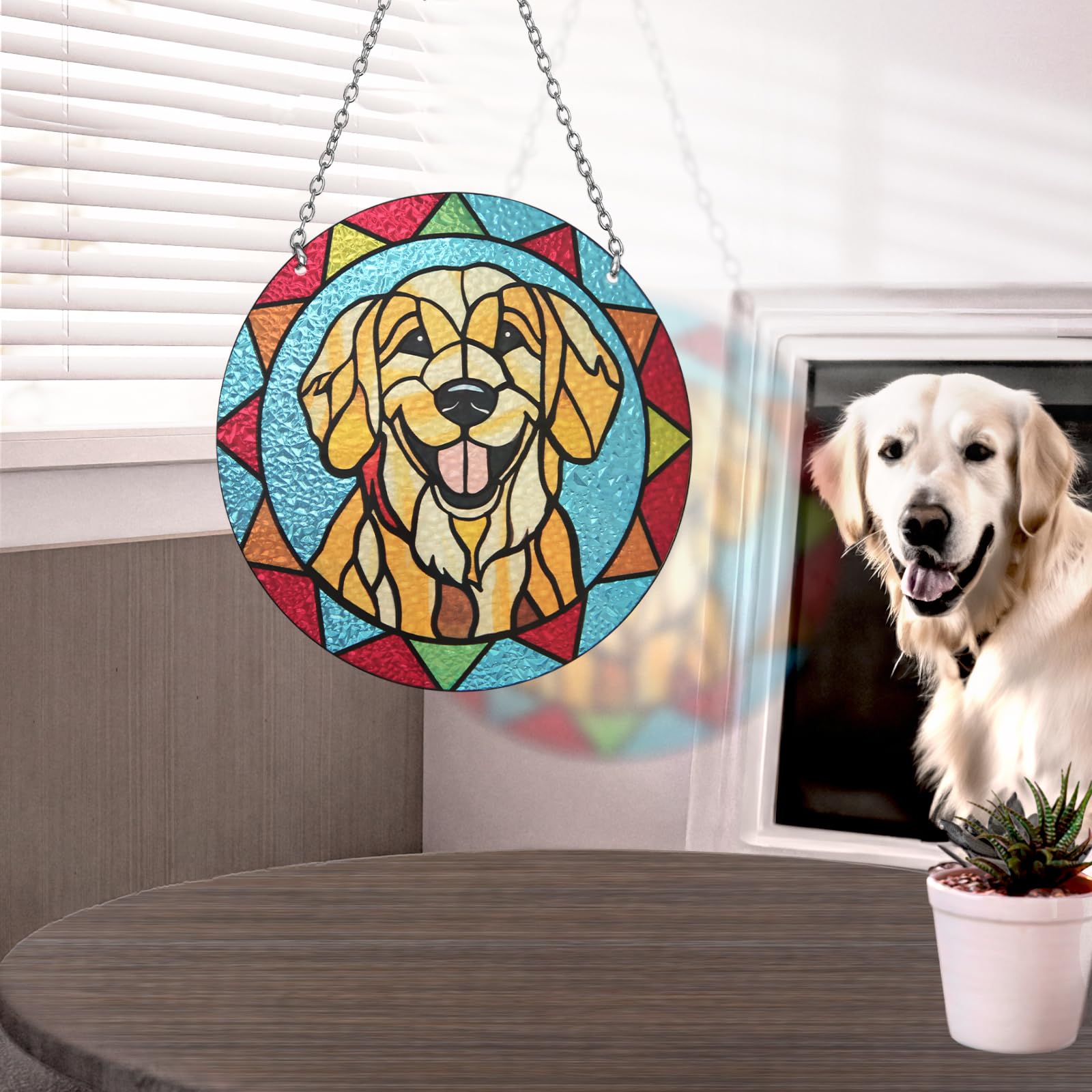 Marwey Dog Memorial Suncatcher - Stained Glass Golden Retriever Gifts Pet Memorial Gifts - Loss of Dog Sympathy Gift - Christmas Ornament for Women Men