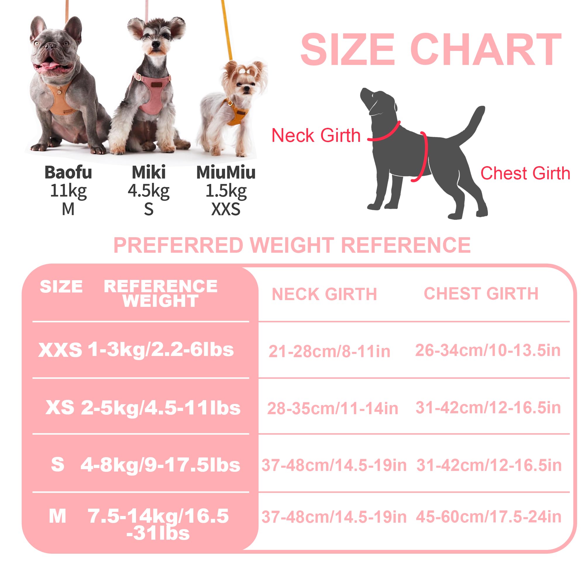 Puppytie No Pull Dog Harness with Multifunction Dog Leash,Soft Adjustable No Choke Escape Proof Pet Harness Vest for Medium Dogs or Large Dogs,Pink,M