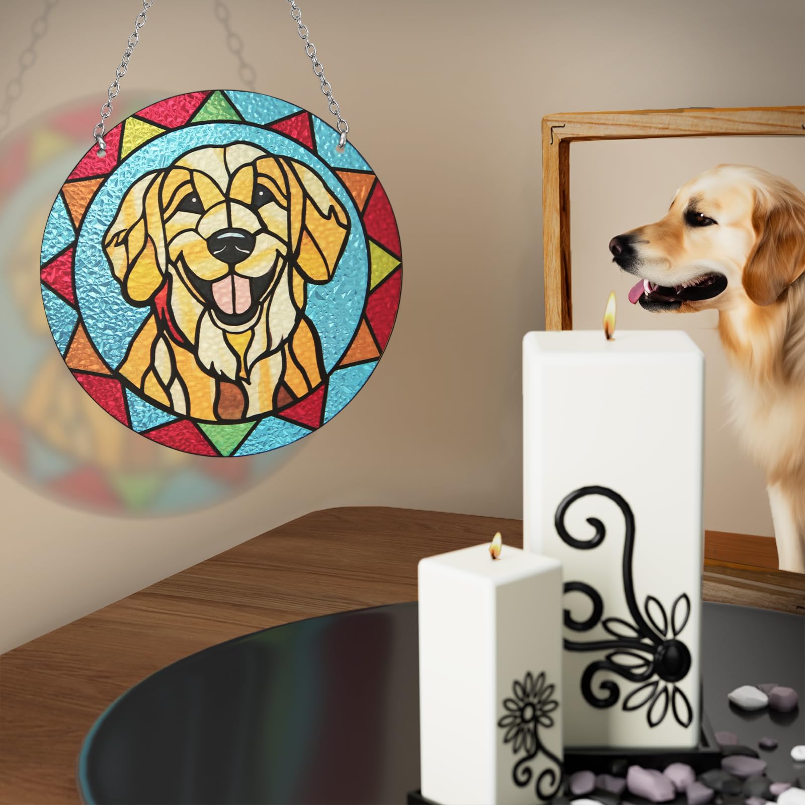 Marwey Dog Memorial Suncatcher - Stained Glass Golden Retriever Gifts Pet Memorial Gifts - Loss of Dog Sympathy Gift - Christmas Ornament for Women Men