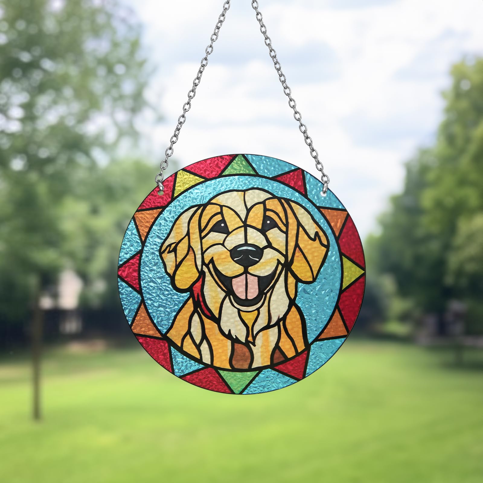 Marwey Dog Memorial Suncatcher - Stained Glass Golden Retriever Gifts Pet Memorial Gifts - Loss of Dog Sympathy Gift - Christmas Ornament for Women Men