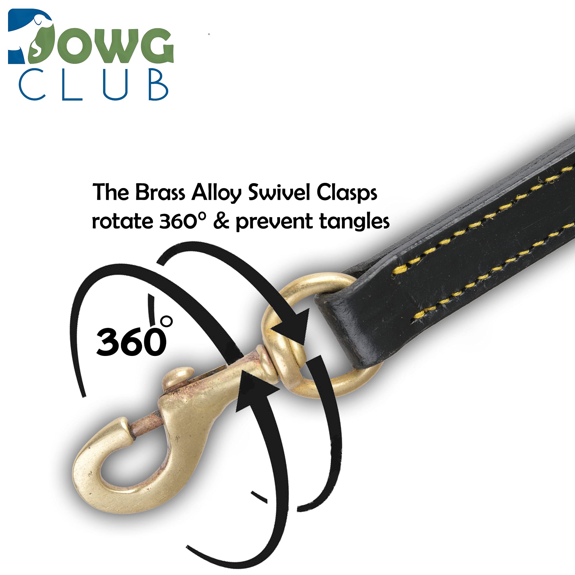 DowgClub Genuine Leather Coupler Black for Dog Leash for Walking 2 Dogs | Multipurpose, Can be Used as Safety Seatbelt Leash in car 20” | (Coupler Black)