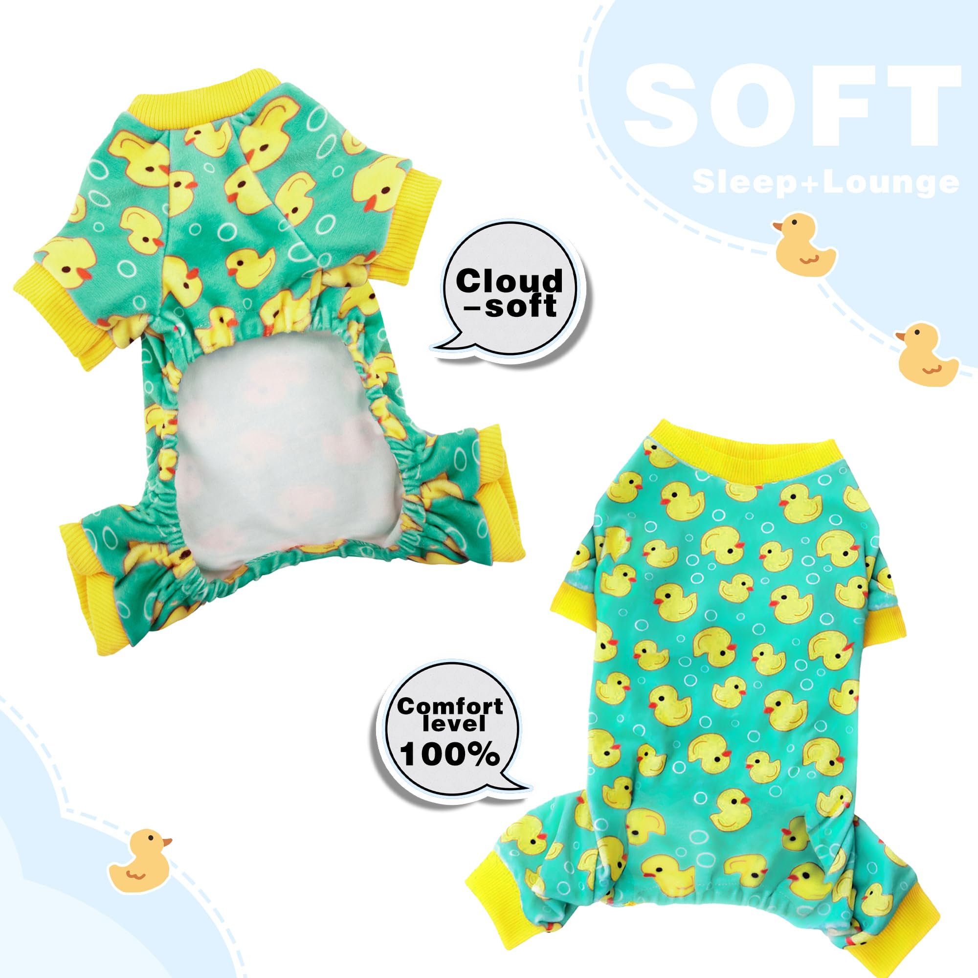 Paiaite Dog Pajamas Onesie: Comfortable Four-Legged Apparel for Small, Medium, & Large Dogs, Polyester Material for Comfort, Wrinkle Resistance, Moisture Wicking, and Stretchiness Yellow Duck L