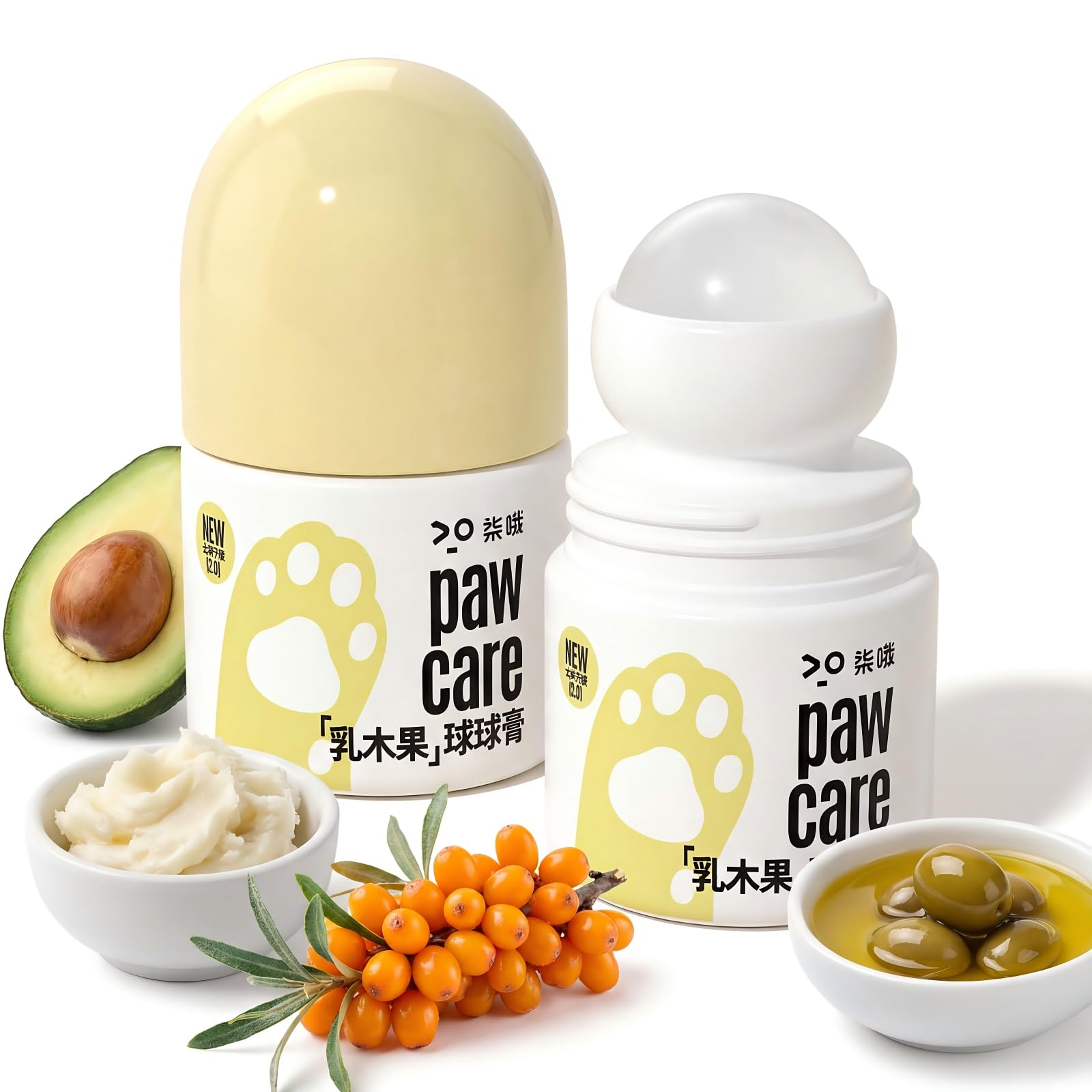 2.0 Paw Balm for Dogs & Cats - Natural Shea Butter Moisturizer Heals Dry Cracked Paws & Noses - Lick Safe & Non-Toxic - Large Roll-on Applicator - Plant-Based Avocado & Olive Oil Protection