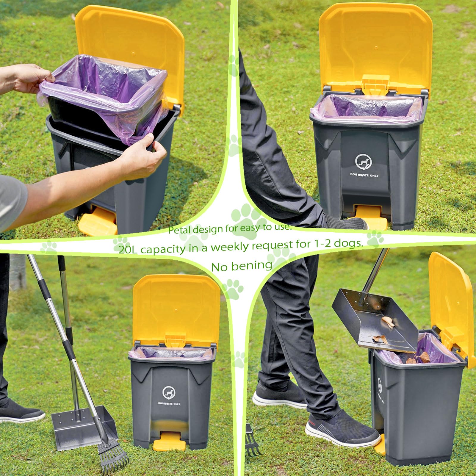 Outdoor Dog Poop Trash Can & Plastic Pooper Scooper Set for Yard - 20L/5.2 Gallen Dog Waste Disposal Station with Inner Bucket
