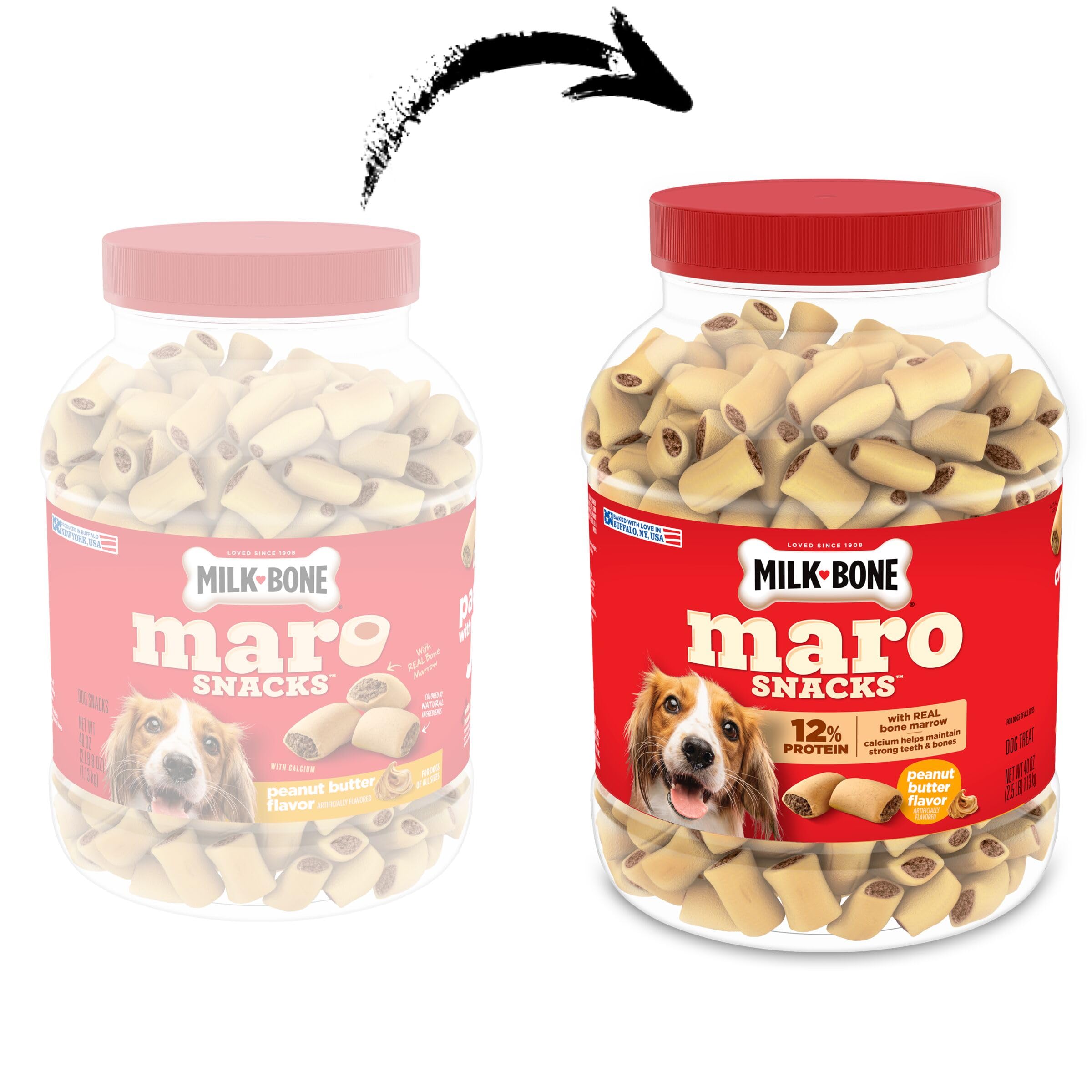 Milk-Bone MaroSnacks Peanut Butter Flavor (Artificially Flavored) Dog Treats with Real Bone Marrow, 40 Oz. Canister