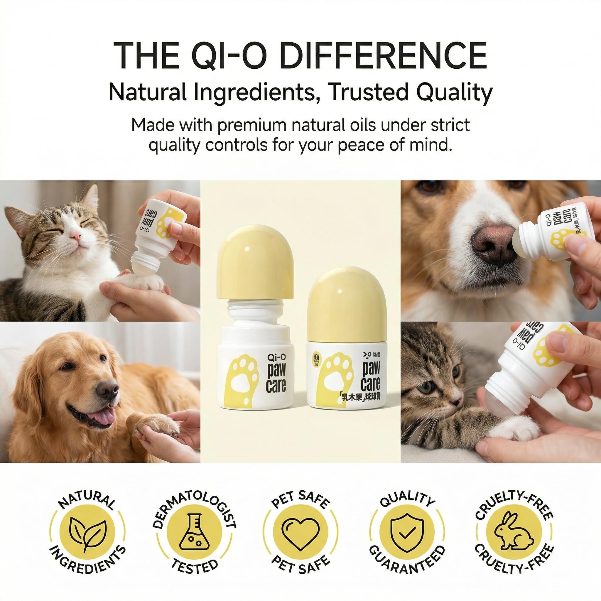 2.0 Paw Balm for Dogs & Cats - Natural Shea Butter Moisturizer Heals Dry Cracked Paws & Noses - Lick Safe & Non-Toxic - Large Roll-on Applicator - Plant-Based Avocado & Olive Oil Protection