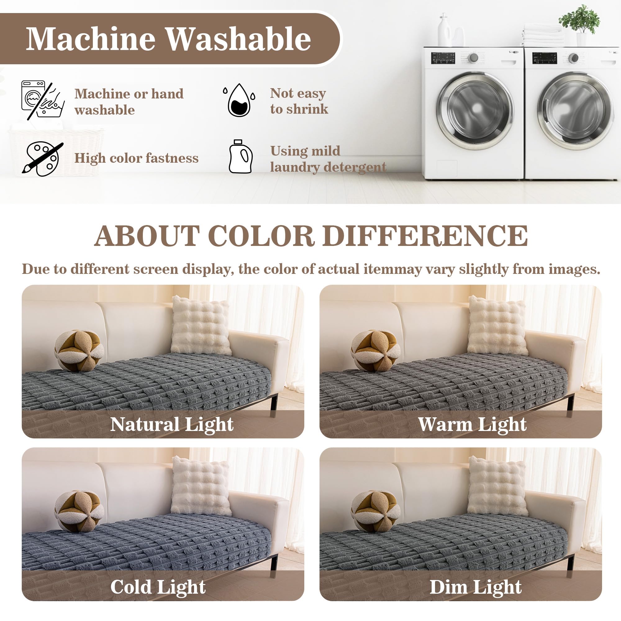 MYSKY HOME 100% Waterproof Couch Cover for Dog, Plush Pet Couch Covers for Sofa Washable, Couch Covers for 2 Cushion Sofa Pet Friendly, Non-Slip Sofa Covers Slipcover Protector, Dark Grey, 35"x63"