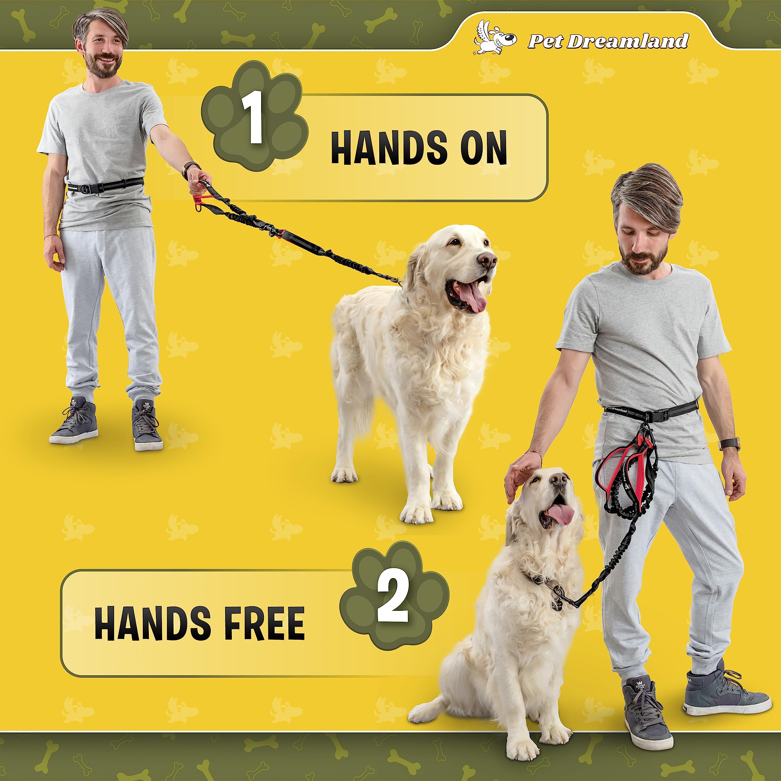 Pet Dreamland Exquisite Hands Free Dog Leash for Large Dogs. Ultimate Comfort & Freedom for Running, Walking, Hiking. Premium Quality, Durable & Versatile Waist Leash. Your Dog Will Love It.