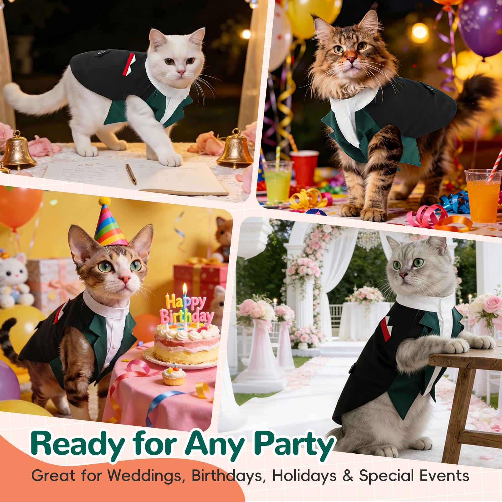 Black Cat Tuxedo Suit, Size for All Cats,Stylish Cat Tuxedo Outfit Formal Suit, Kitten Formal Attire Wedding Birthday Onesie Costume, Pet Fashion Apparel Fancy Clothes