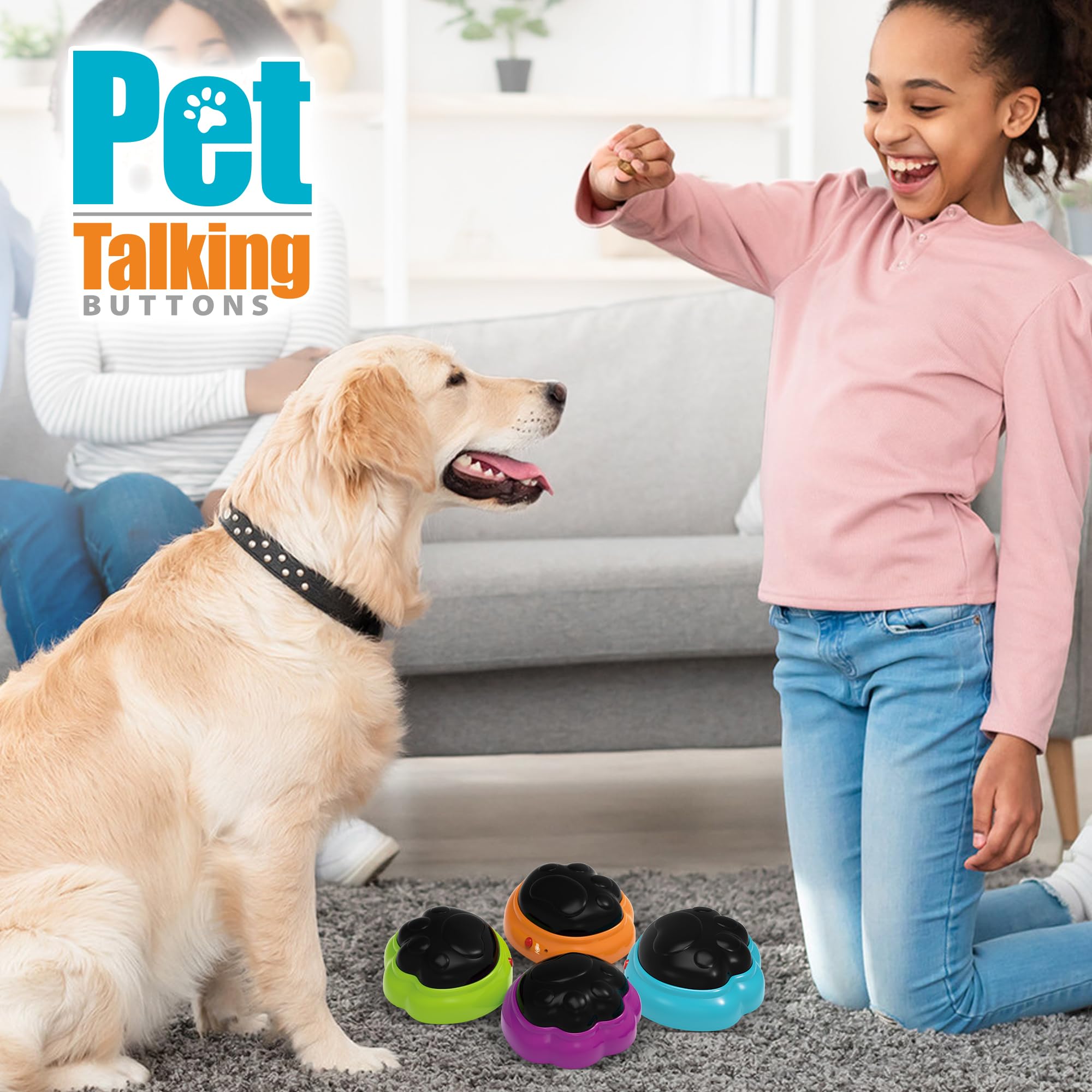 Dog Buttons for Communication, 4 Pcs Recordable Dog Talking Button Set,Gifts,Games&Stuff for Dogs-Speaking Button for Dog Training,Teach Your Dog to Communicate Through Words,Buttons with Light