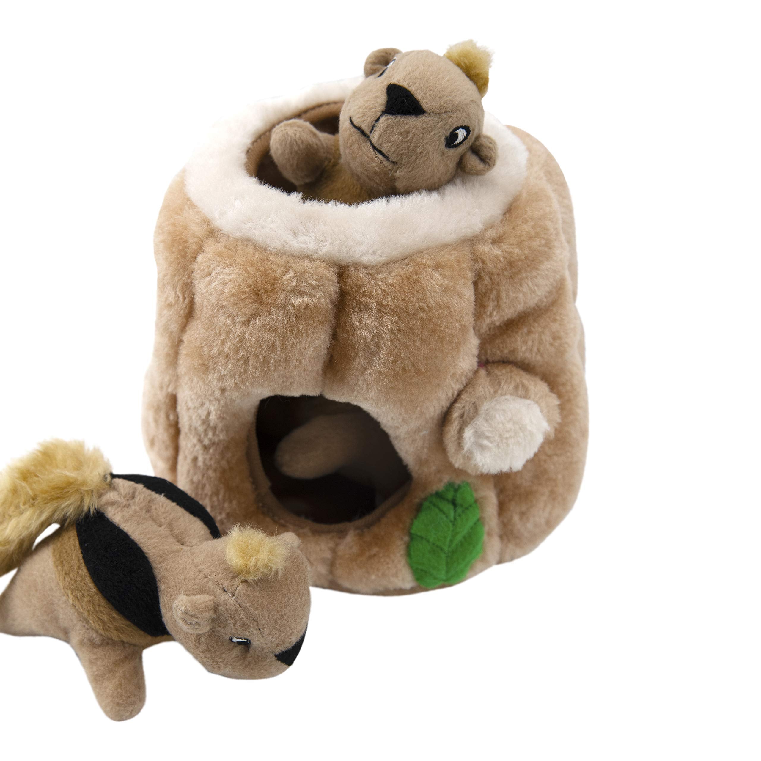 Outward Hound Hide-A-Squirrel Dog Toy – Interactive 2‑in‑1 Plush Puzzle with 3 Squeaky Removable Squirrels, Medium