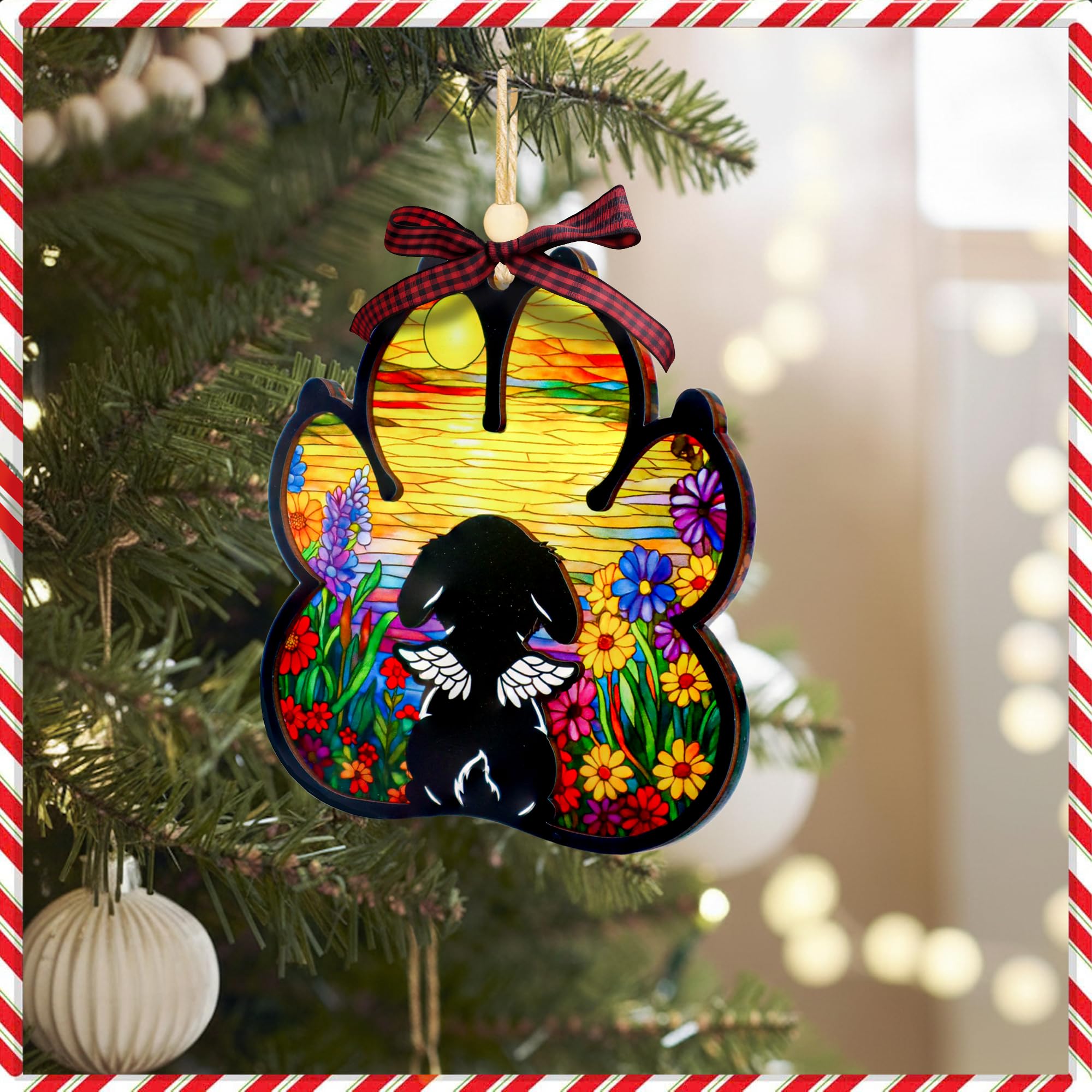 Dog Paw Memorial Ornament with Sympathy Card, Dog Memorial Suncatcher, Pet Remembrance Ornament, Sympathy Gifts for Loss of Dogs, Passing Away Gifts for Dogs Mom Women
