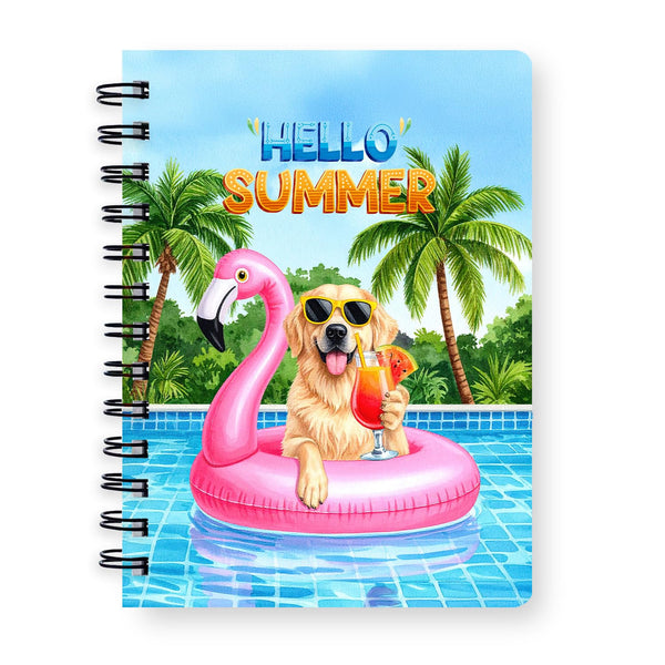 Ninety3POD Hello Summer Great Pyrenees at Swimming Pool Flamingo Swim Ring Spiral Bound Journal Pyr Dog Lover 5x7in Spiral Notebook 12009