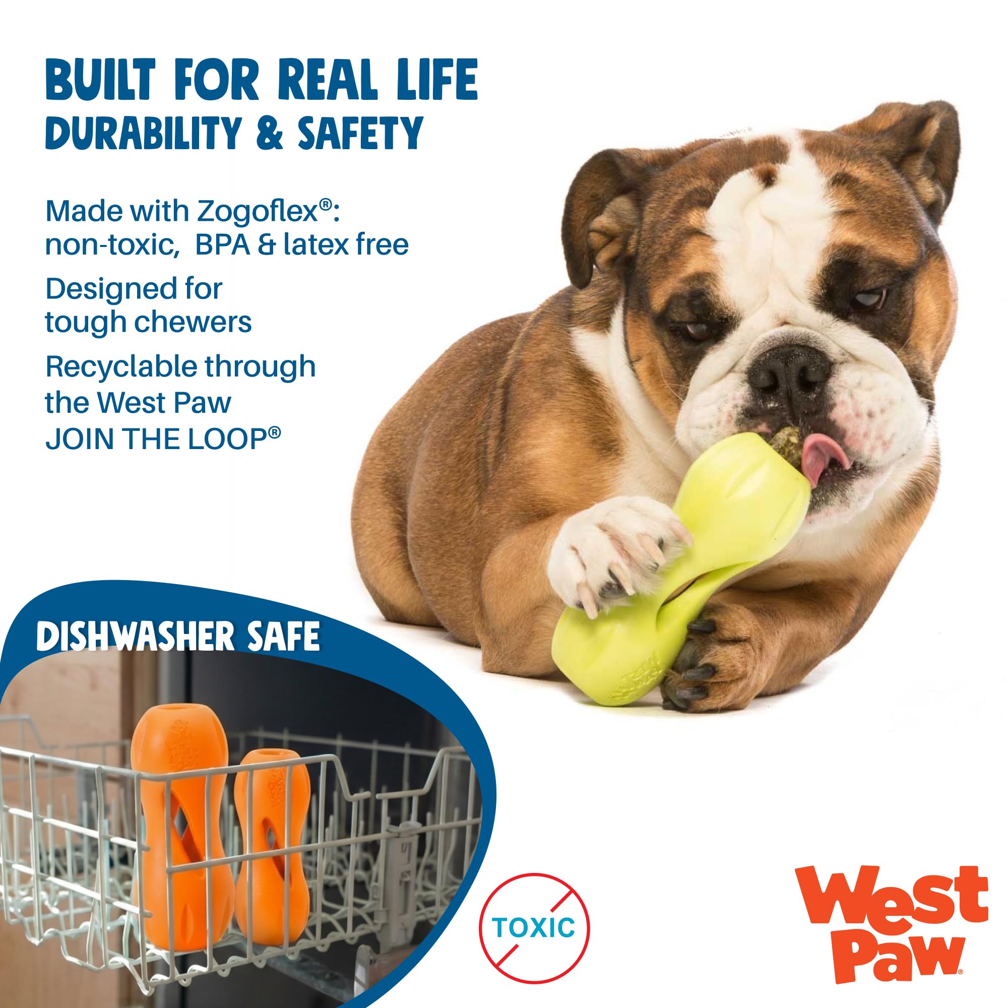 West Paw Qwizl Durable Zogoflex Dog Puzzle Toy for Mental Stimulation, and Enrichment - Treat Dispensing for Bully Sticks and Dental Sticks - Dishwasher Safe - Made in USA - Small - Granny Smith