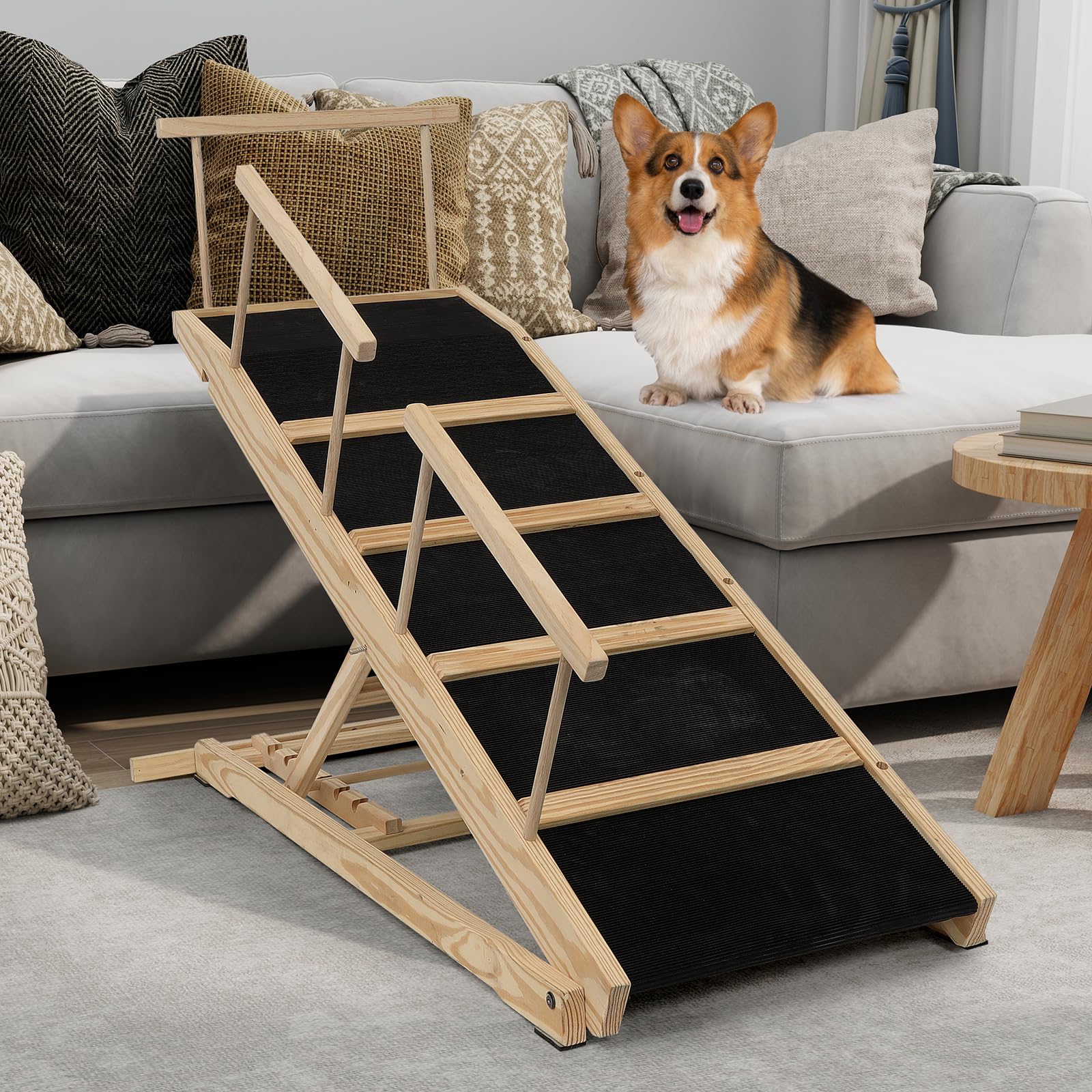 PANTAZO Dog Ramp for Bed PANTAZO Adjustable Ramps for Small Dogs to Get on Bed, Up to 28.5 Inches, 48'' Long,120lbs with Anti-Slip Grip & Safety Rail