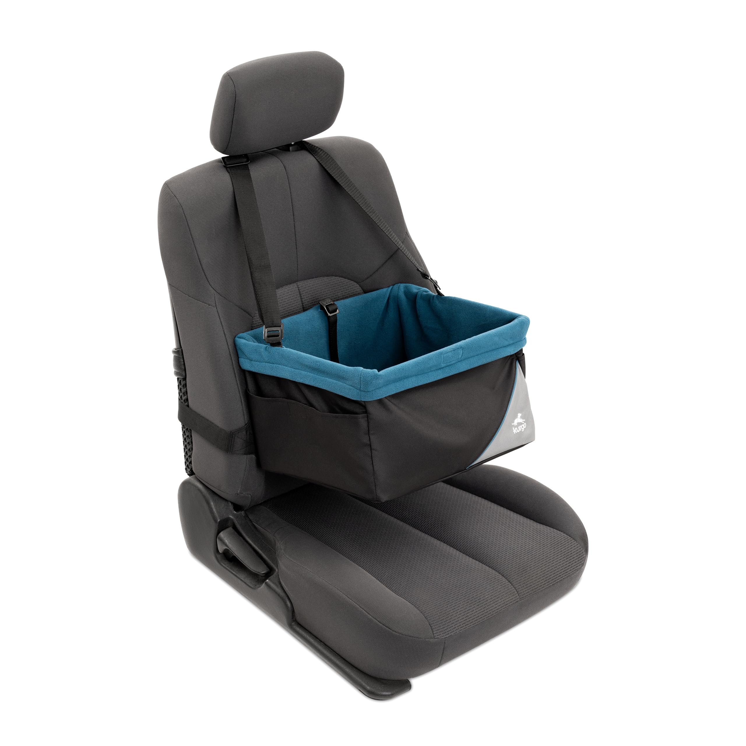 Kurgo Dog Booster Seat - Keeps Dogs Secure & Comfortable - Waterproof Exterior - Removable Washable Liner - Dog Car Seat with Harness Strap - Collapsible - Rover Style - Black/Blue