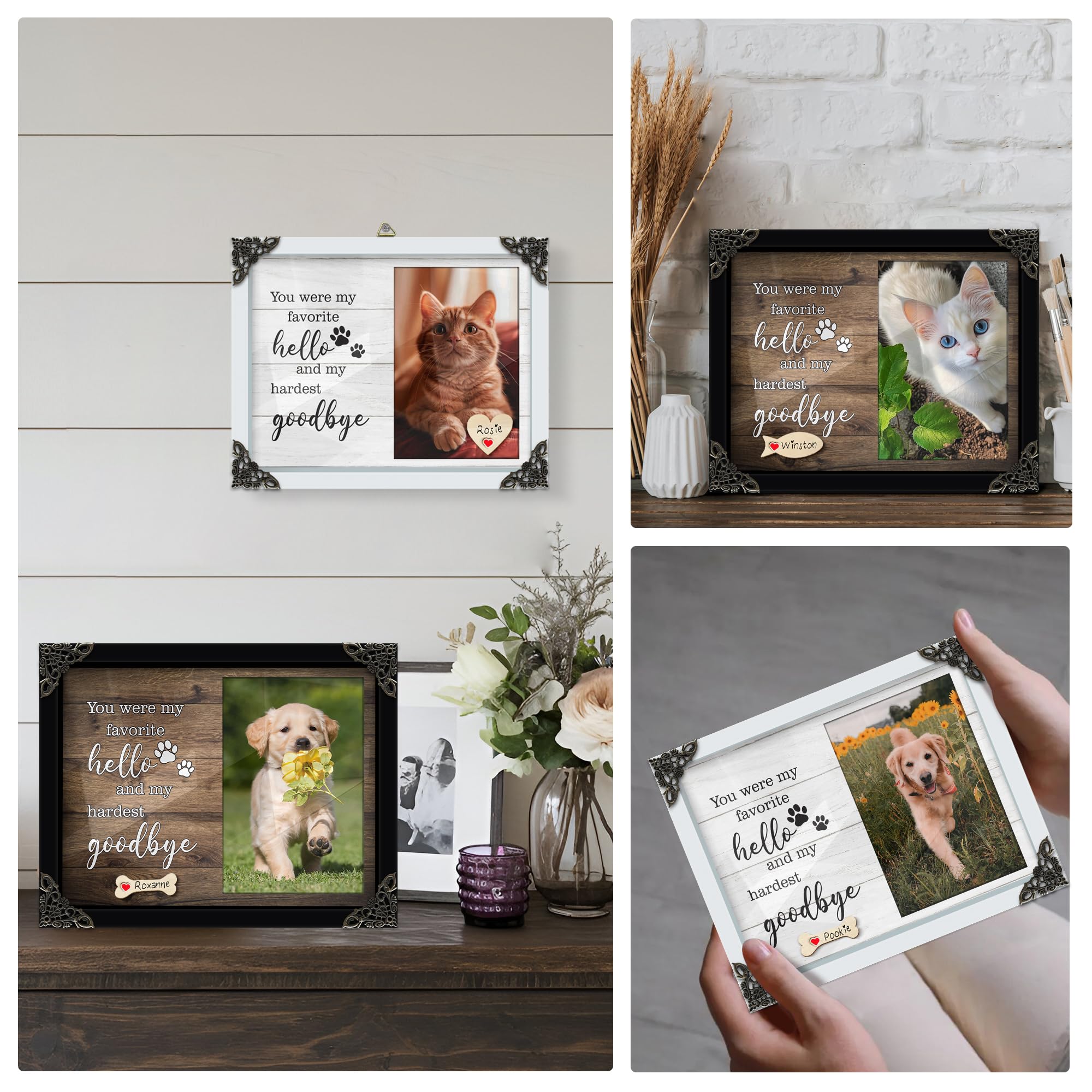 4x6 Covered Dog Memorial Picture Frame, Pet Memorial Gifts for Dogs Cats, Bereavement Frame for Dog Cat in Loving Memory, Loss of Pet Sympathy Gift, Pet Remembrance Gift Wall Tabletop PF205-B
