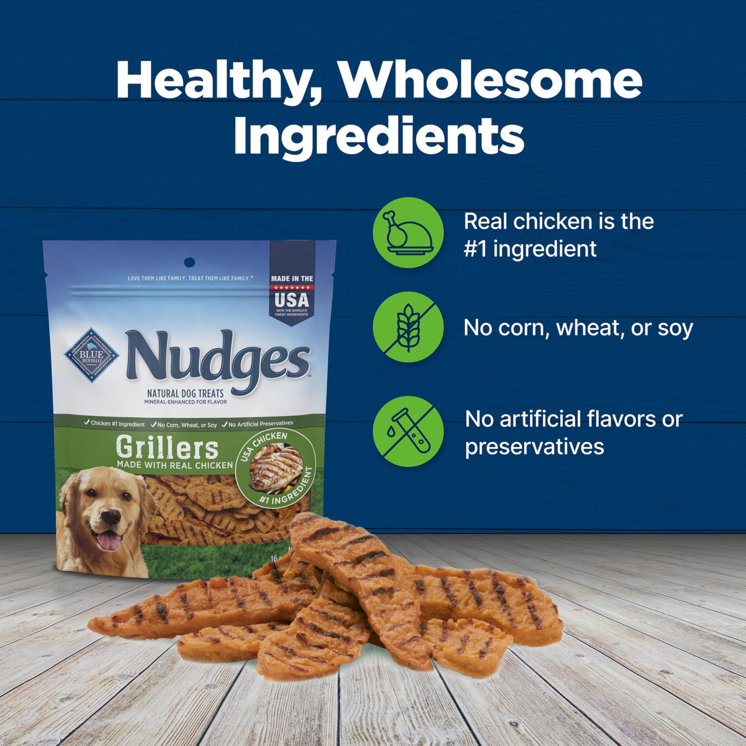 Blue Buffalo Nudges Grillers Natural Dog Treats, Made in the USA with Real Chicken, 16-oz Bag